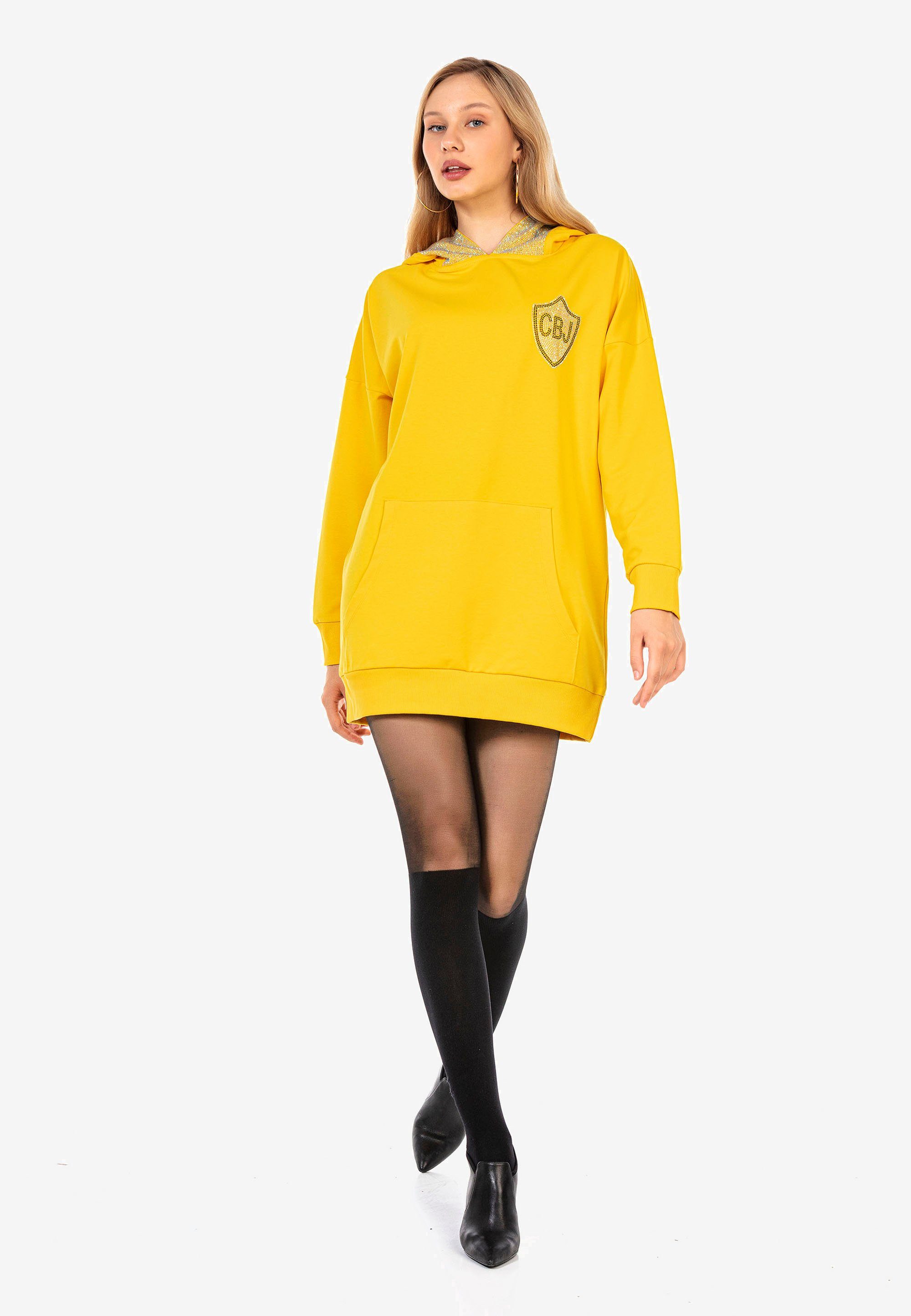 Baxx Strass-Design Jerseykleid gelb mit Cipo aufwendigem &