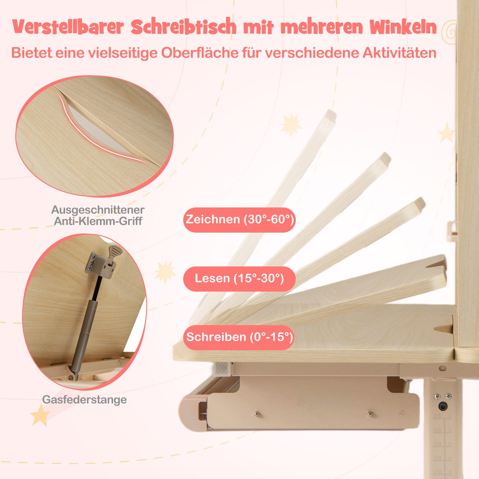 COSTWAY Kindertisch, mit Regal & Schublade, höhenverstellbarer, ab 3 Jahre