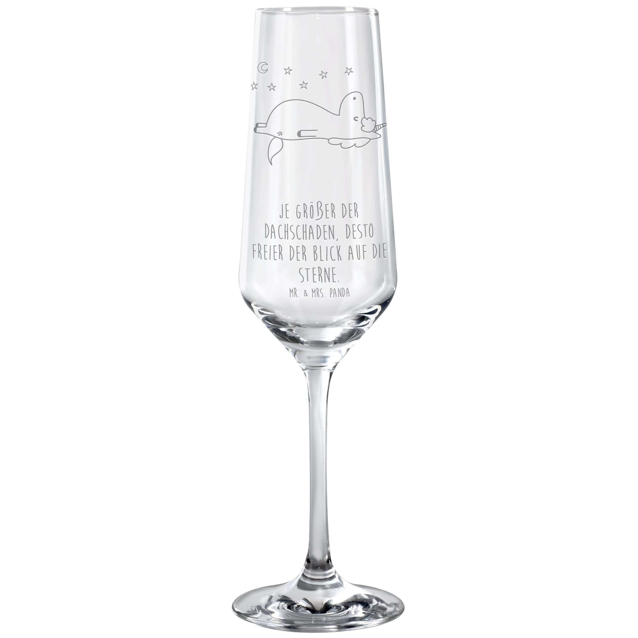 Mr. & Mrs. Panda Sektglas Einhorn Sternenhimmel - Transparent - Geschenk, Spülmaschinenfeste Se, Premium Glas, Stilvolle Gravur