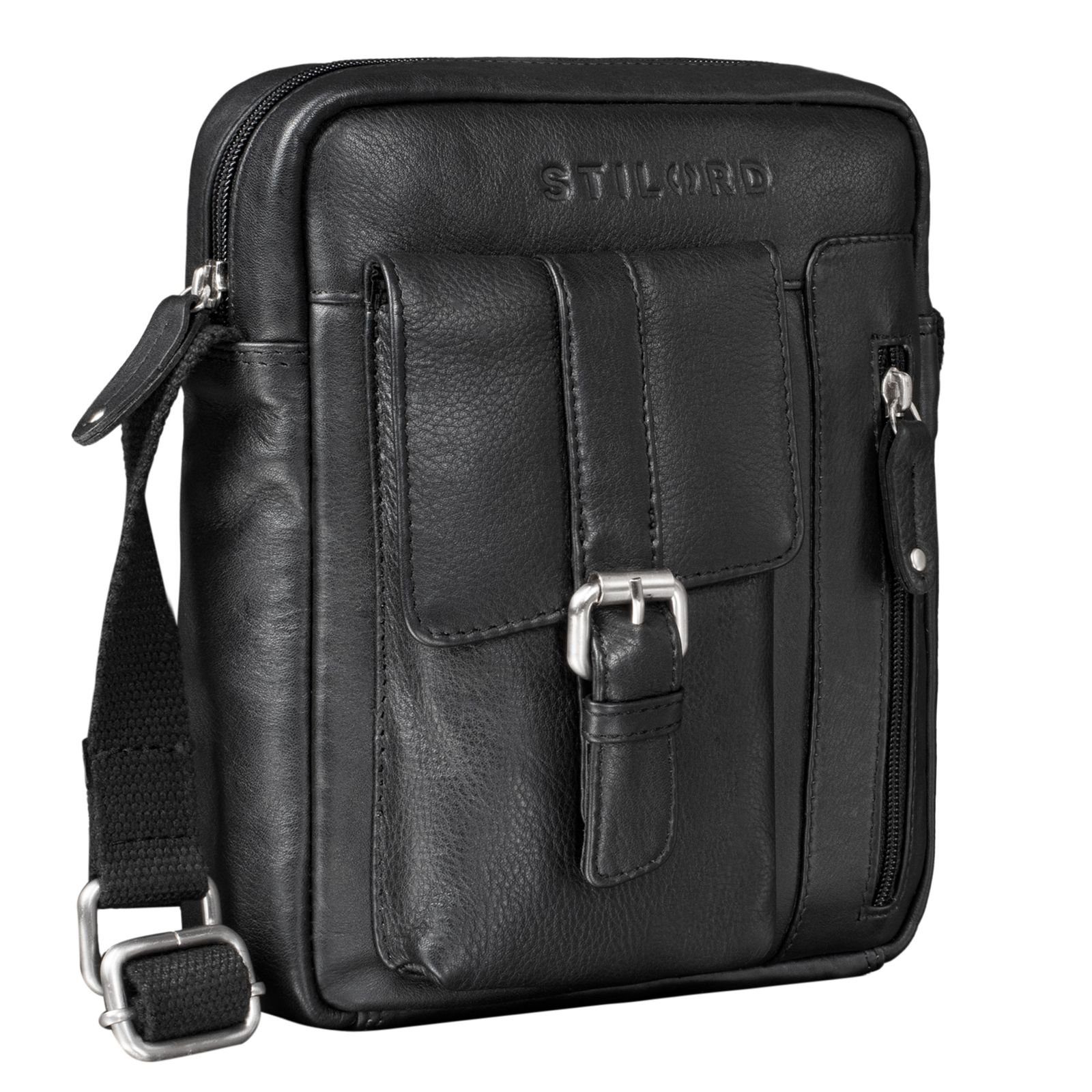 STILORD Messenger Bag "Kendrick" Herren Umhängetasche Leder klein schwarz