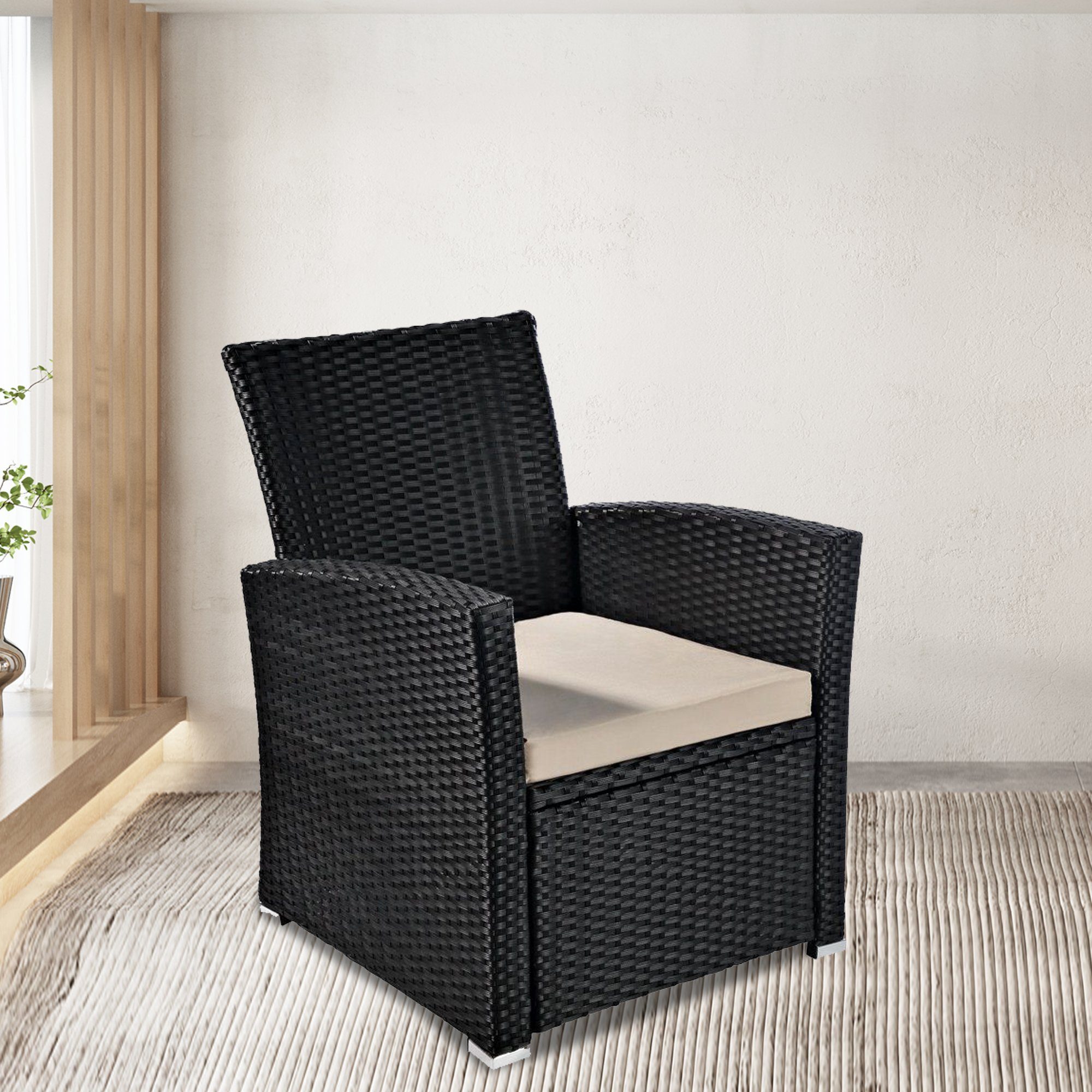 SVITA Lugano/California Polyrattan Sessel schwarz braun grau Kissen Rattansessel 