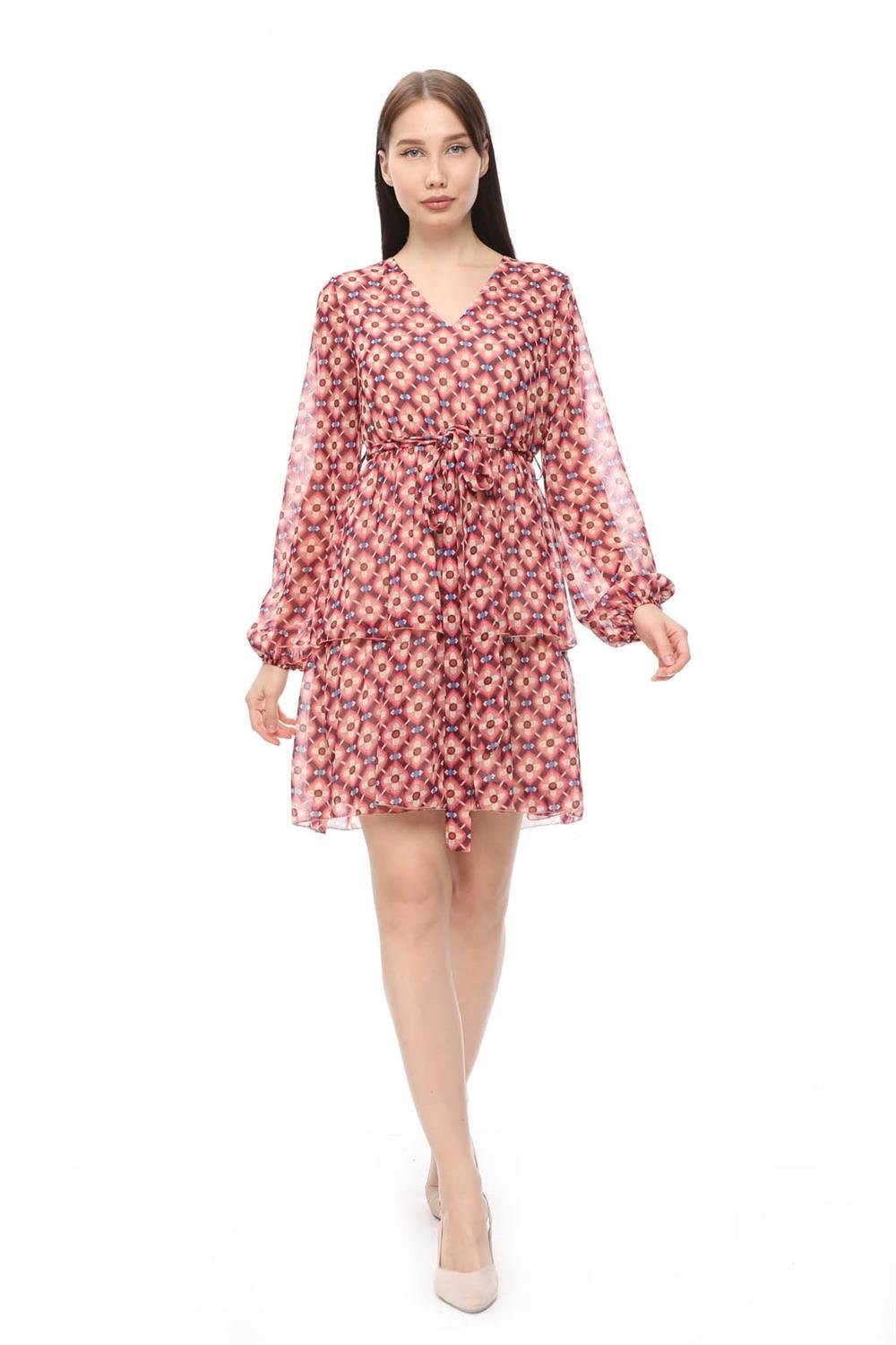 Minikleid Gemustertes V-Ausschnitt Kleid