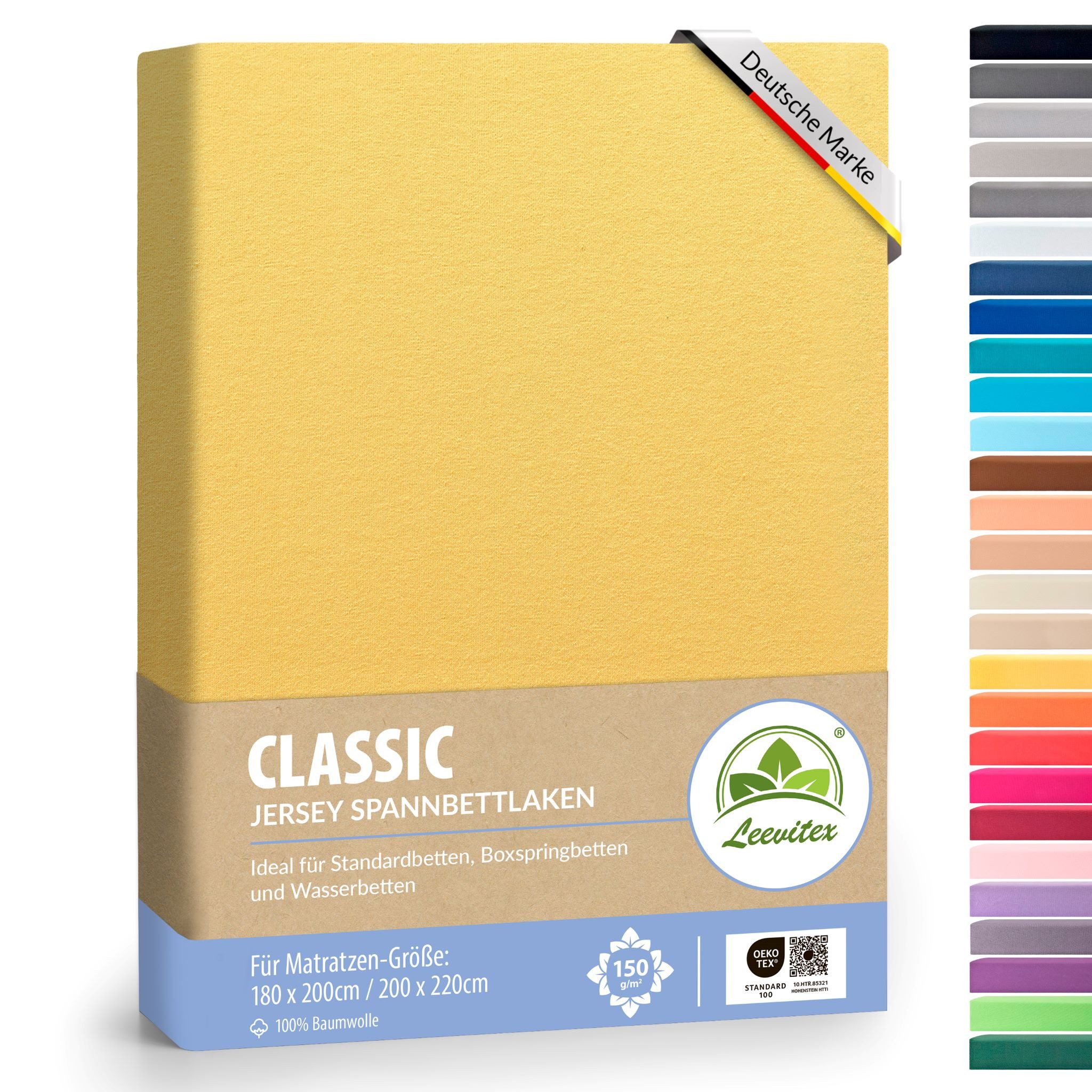 leevitex® Spannbettlaken 180x200 - 200x220 cm, 40 cm Steghöhe, Stoffdicke 150 g/m², Jersey, Gummizug: rundum, (1 Stück), OEKO-TEX® Standard 100 Zertifikatsnummer 10.HTR.85321 zertifiziert