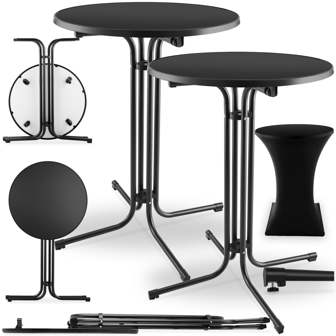 tectake Bistrotisch Stehtisch (2-St., 4 tlg), Stehtisch mit klappbarem Gestell für schnellen Auf- und Abbau