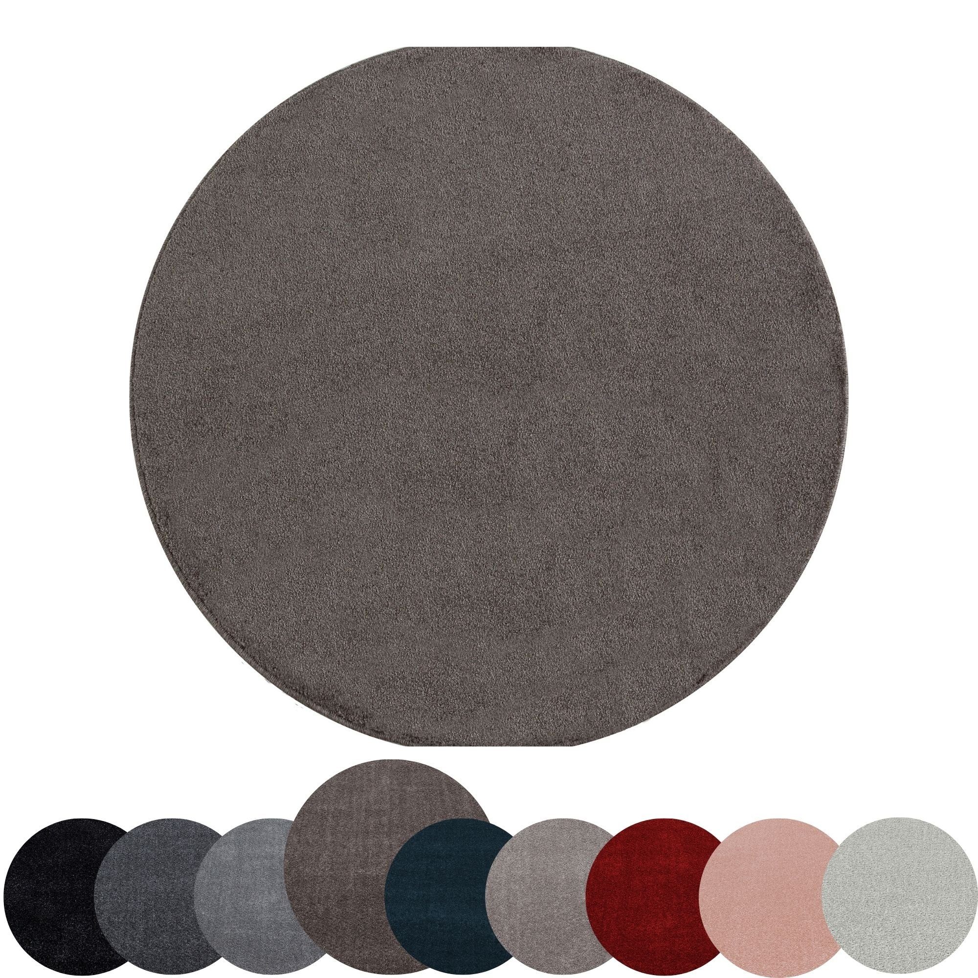 Teppich Unicolor - Einfarbig, HomebyHome, Rund, Höhe: 11 mm, Einfarbig Kurzflor Runder Teppich Wohnzimmer Flauschig Weich Mocca