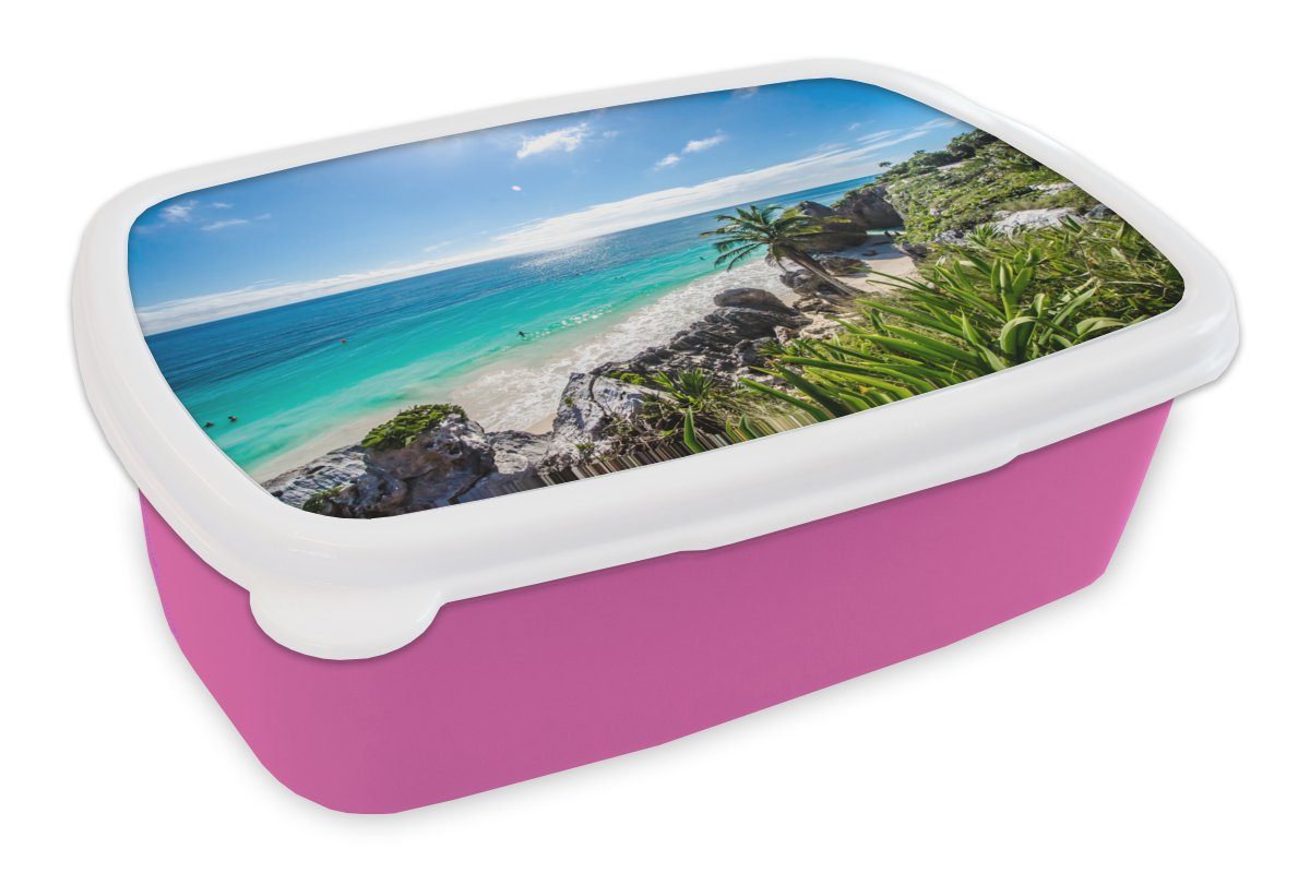 MuchoWow Lunchbox Strand - rosa Natur Snackbox, Wolken, Erwachsene, (2-tlg), Kunststoff, Brotdose Kinder, Mädchen, - für Brotbox Kunststoff
