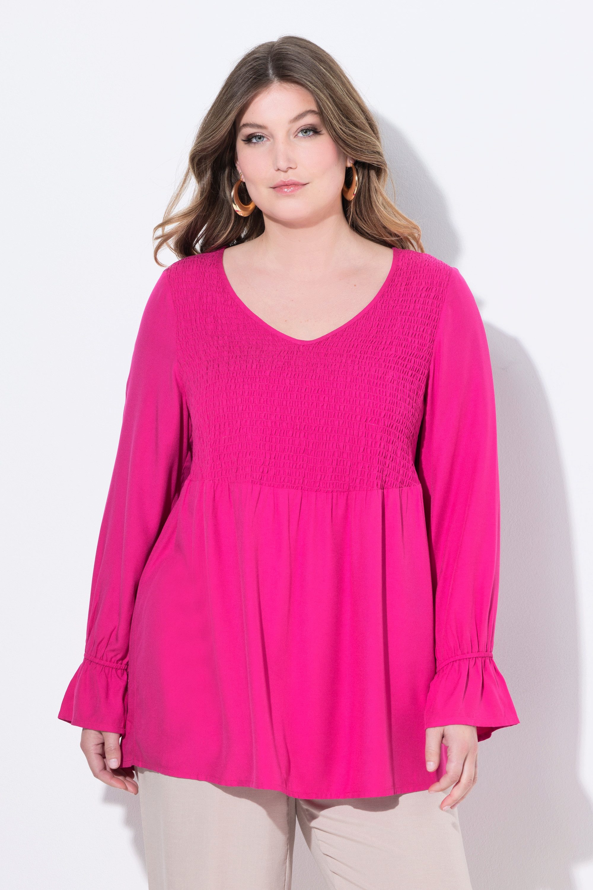 MIAMODA Spitzenbluse Bluse A-Linie elastisch gesmokte Büste