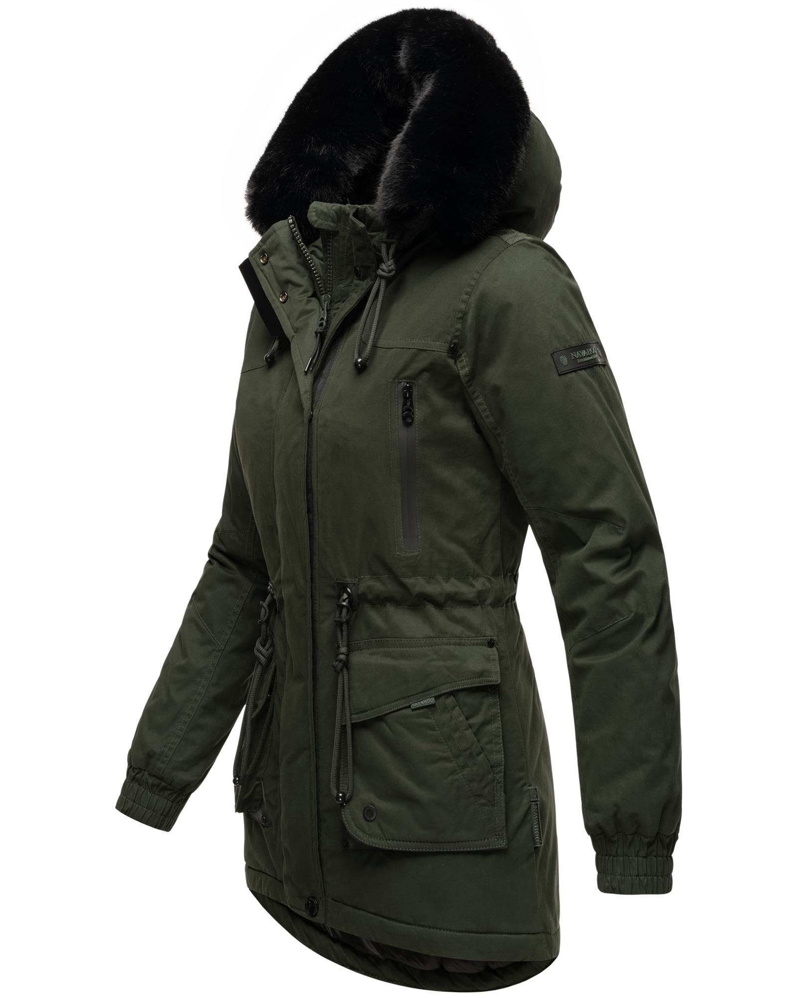 Marikoo Wintermantel Olessaa Sportlicher Baumwoll-Parka für den Winter,  Silhouette mit modischem Kordelzug auf Taillenhöhe anpassbar