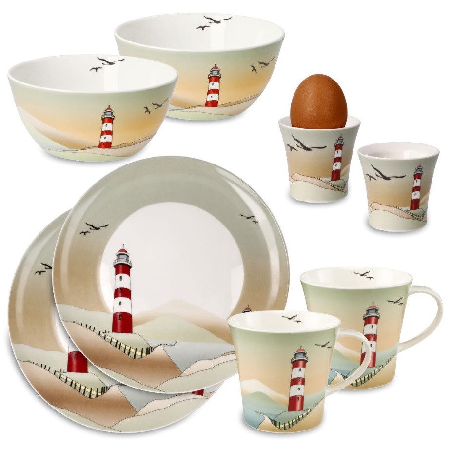Goebel Frühstücks-Geschirrset, Porzellan, Spülmaschinengeeignet, Mehrfarbig, Motiv: Leuchtturm