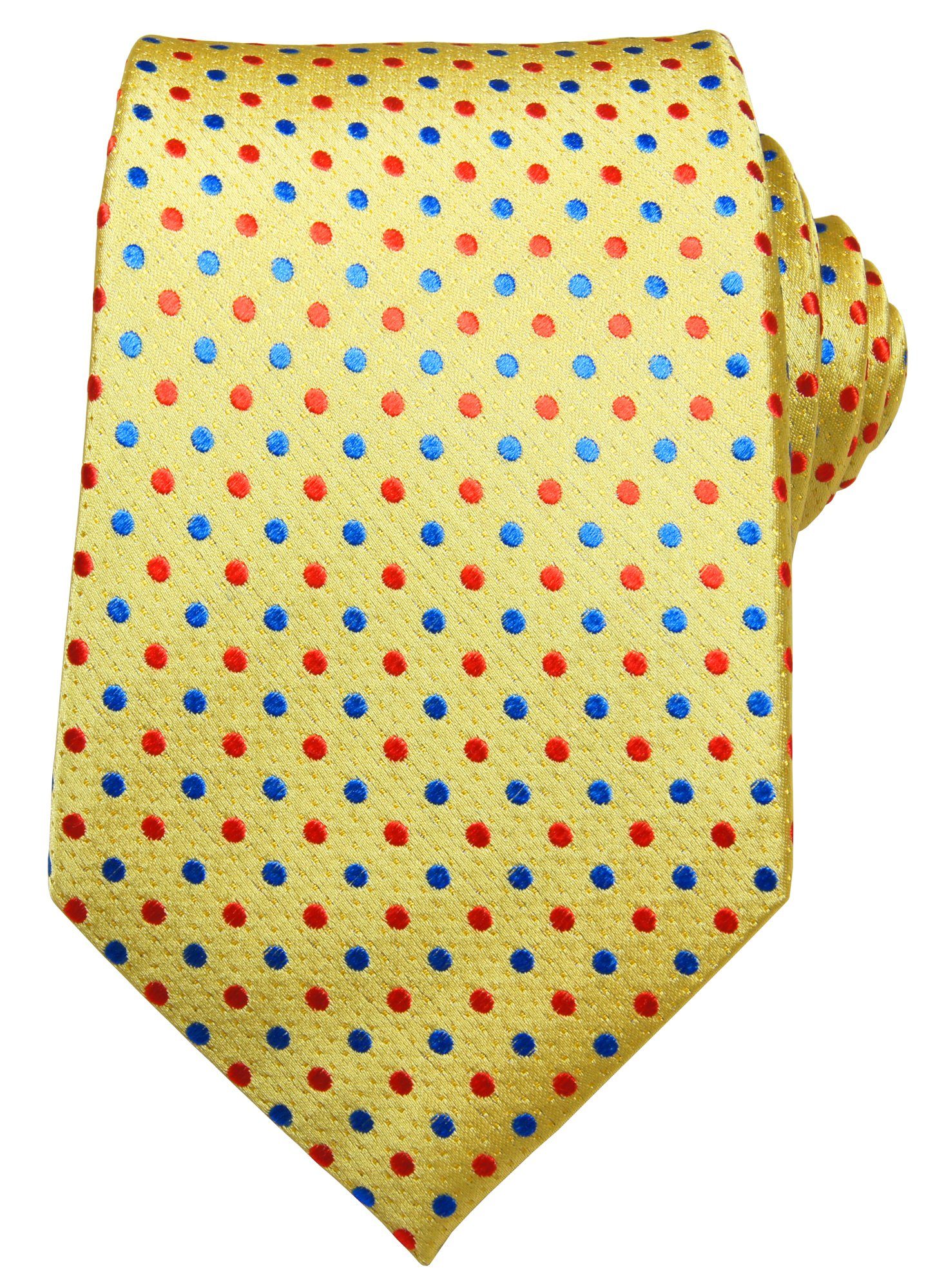 7-Fold gelb Seide mit Malone 100% 2-St., rot (Set, gelb Schlips Seidenkrawatte modern elegant gepunktet Einstecktuch) Paul blau Krawatte blau S14112-46