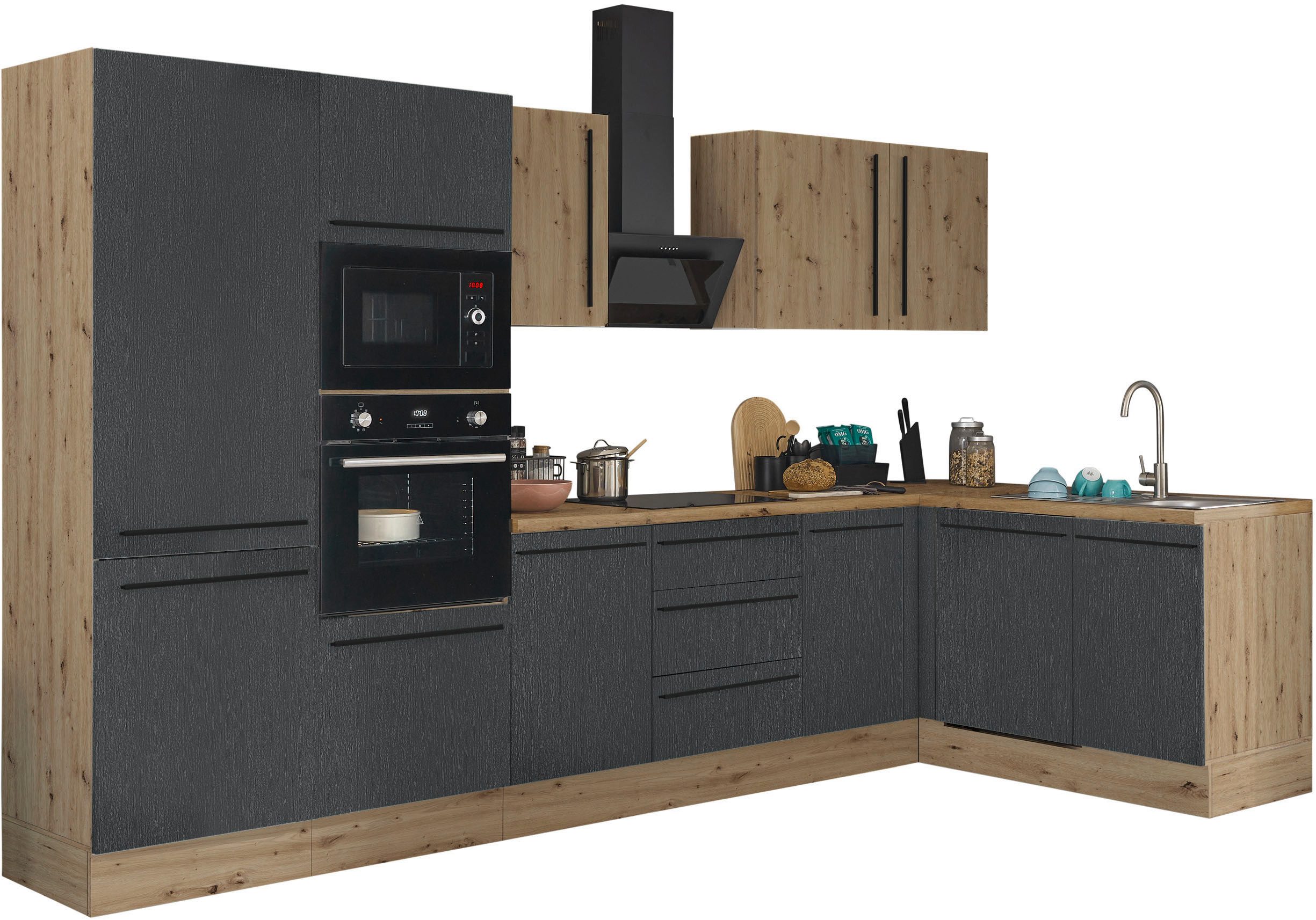KOCHSTATION Winkelküche Florida, Stellbreite 340x175 cm, wahlweise mit E-Geräten, mit Softclose für Türen und Schubkästen