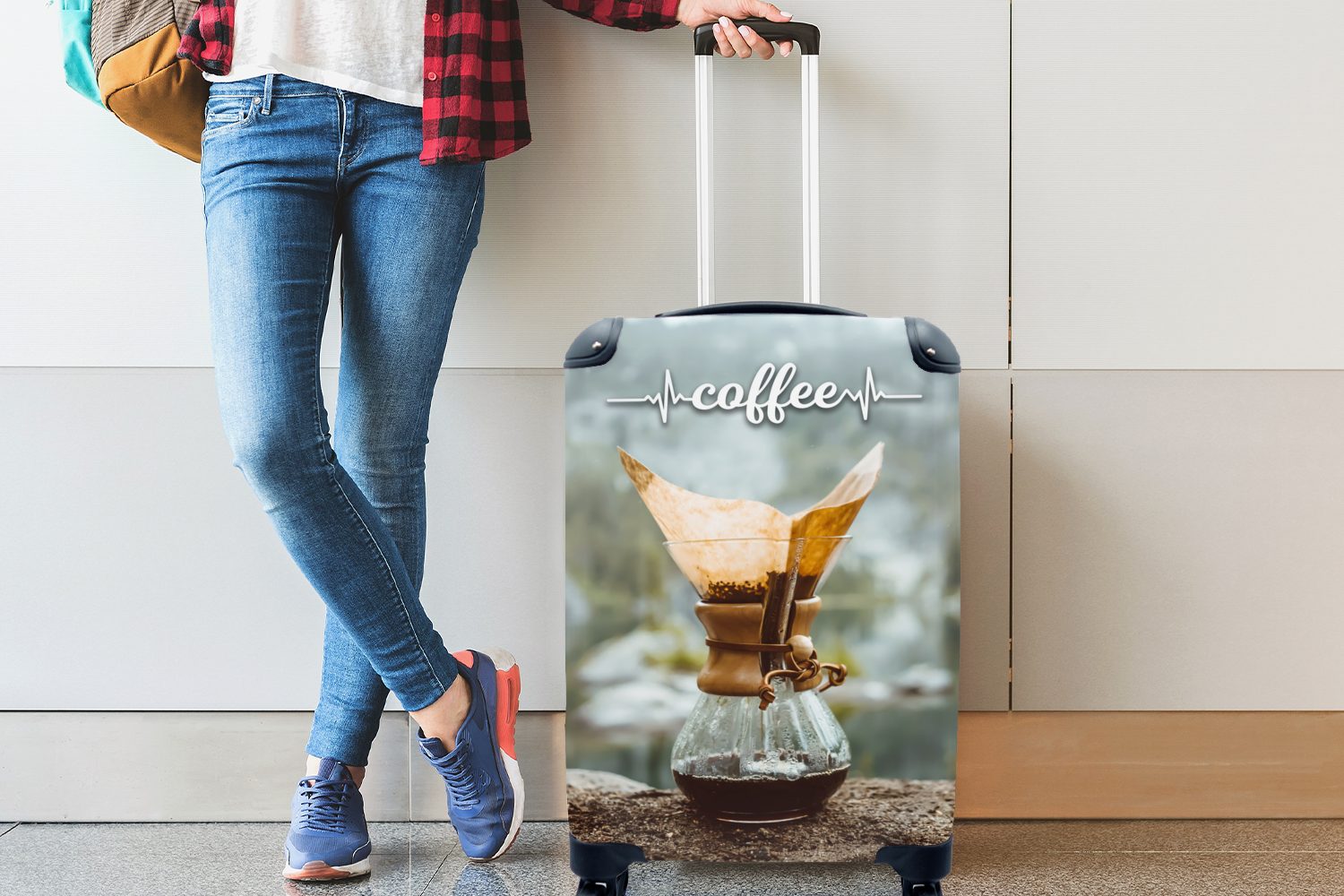MuchoWow Handgepäckkoffer Kaffee - Zitate Ferien, mit 4 für - Reisekoffer Rollen, - Trolley, Handgepäck Reisetasche rollen, Sprichwörter Kaffee