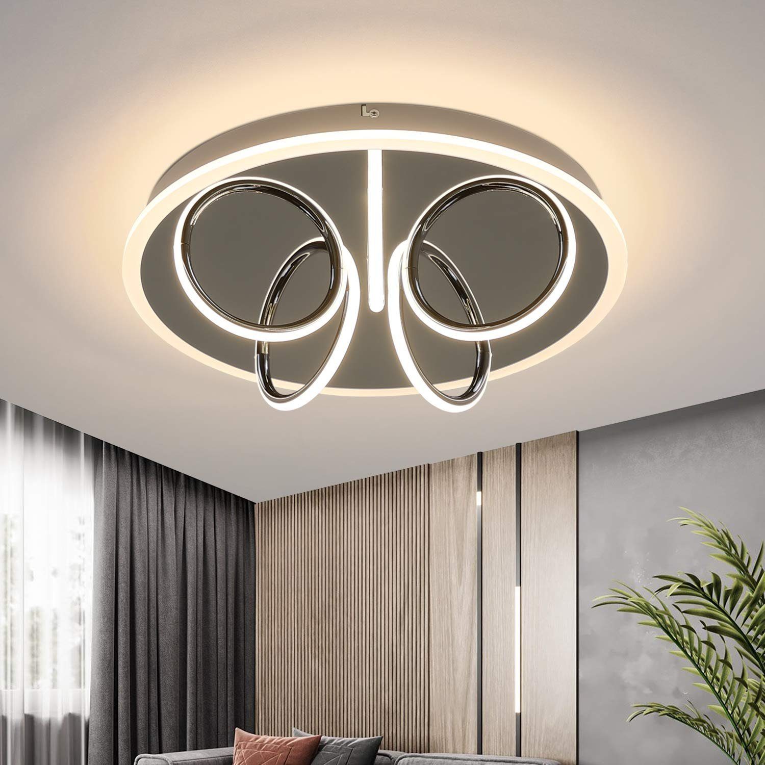 ZMH LED Deckenleuchte Warmweiß Modern Schlafzimmer Küche Rund Beleuchtung, LED fest integriert