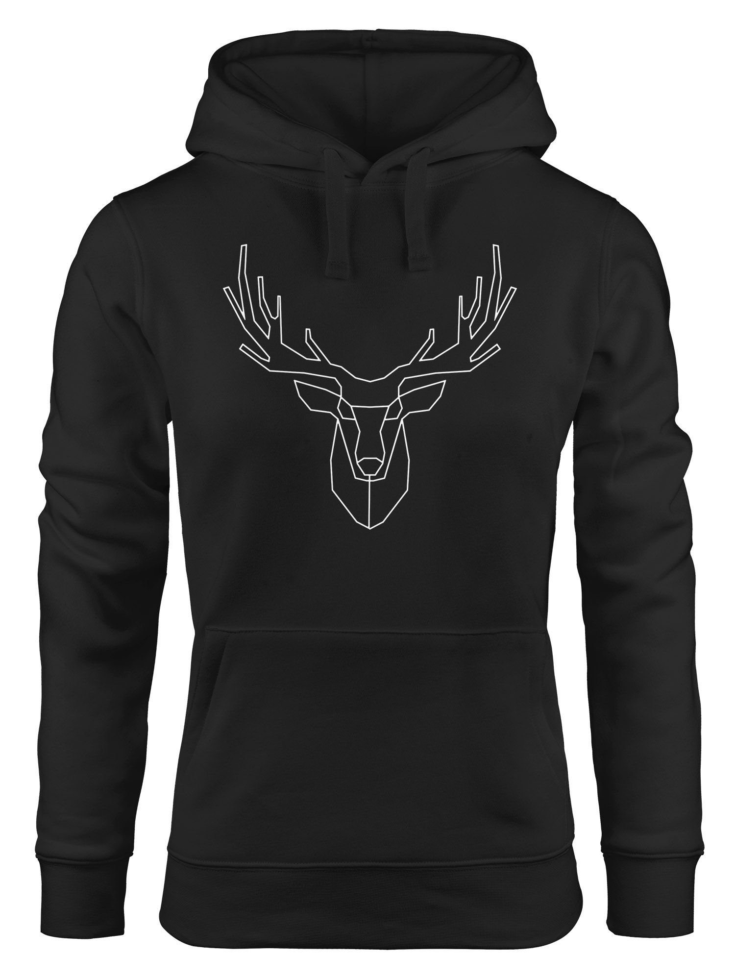 Neverless Hoodie Hoodie Damen Aufdruck Hirsch Geweih Polygon Motiv Print Fashion