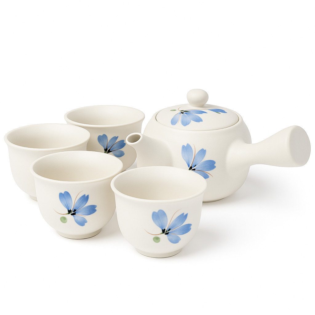 Goodwei Чайний сервіз Japanisches Kyusu Teeset „Rindō“ – Seitengriffkanne mit Sieb, 4 Tassen (5-tlg), 1 Personen, Keramik