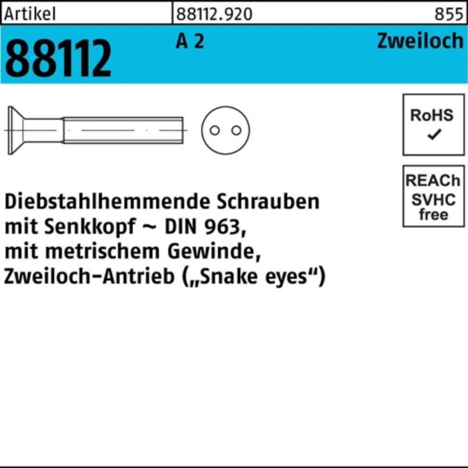 Reyher Schraube 100er Pack Schraube R 88112 diebstahlhemmend Seko/Zweiloch M5x 16 A 2