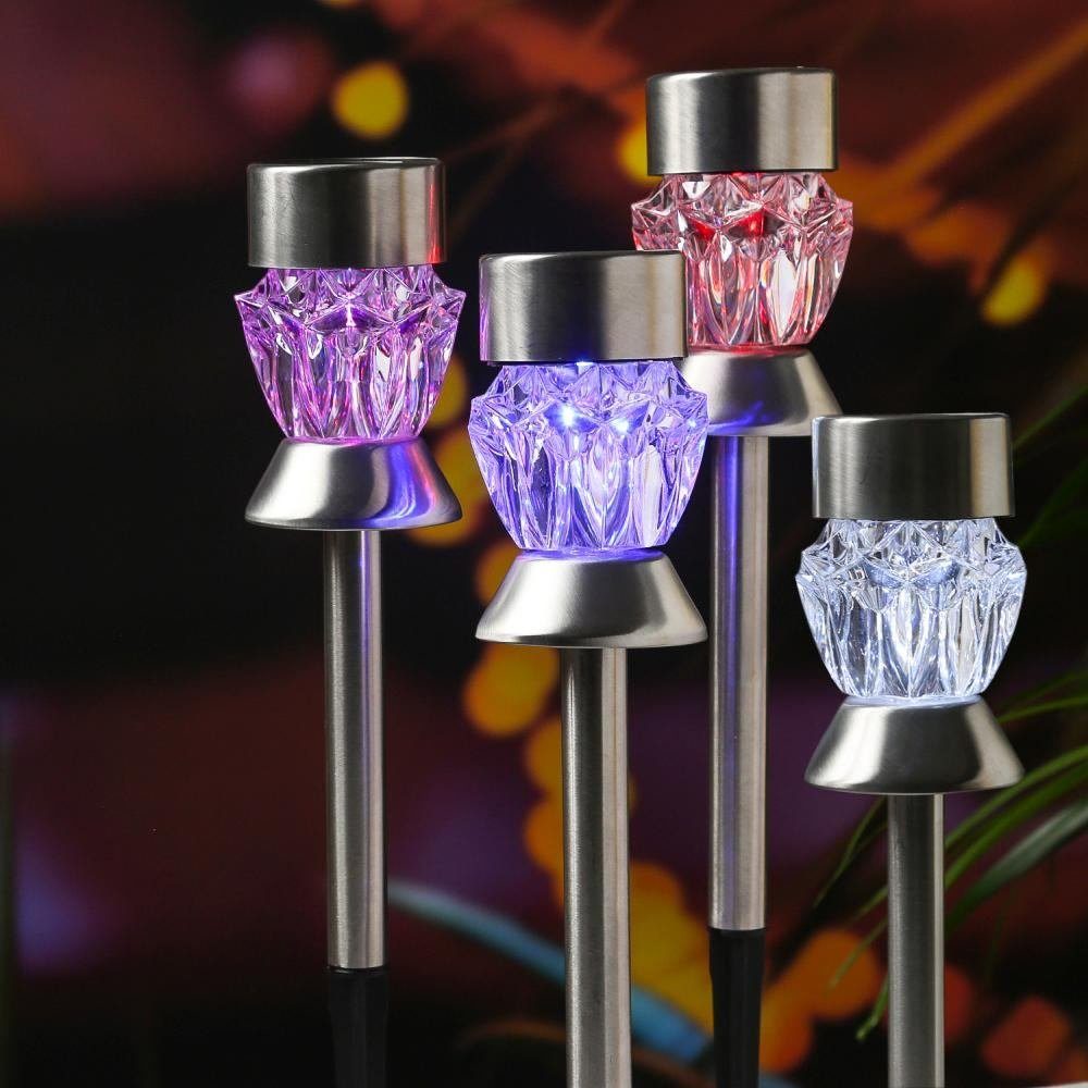 Seasonals LED Solarleuchte 1027 LED Solarstäbe "Gem" RGB Farbw 4er Set silber