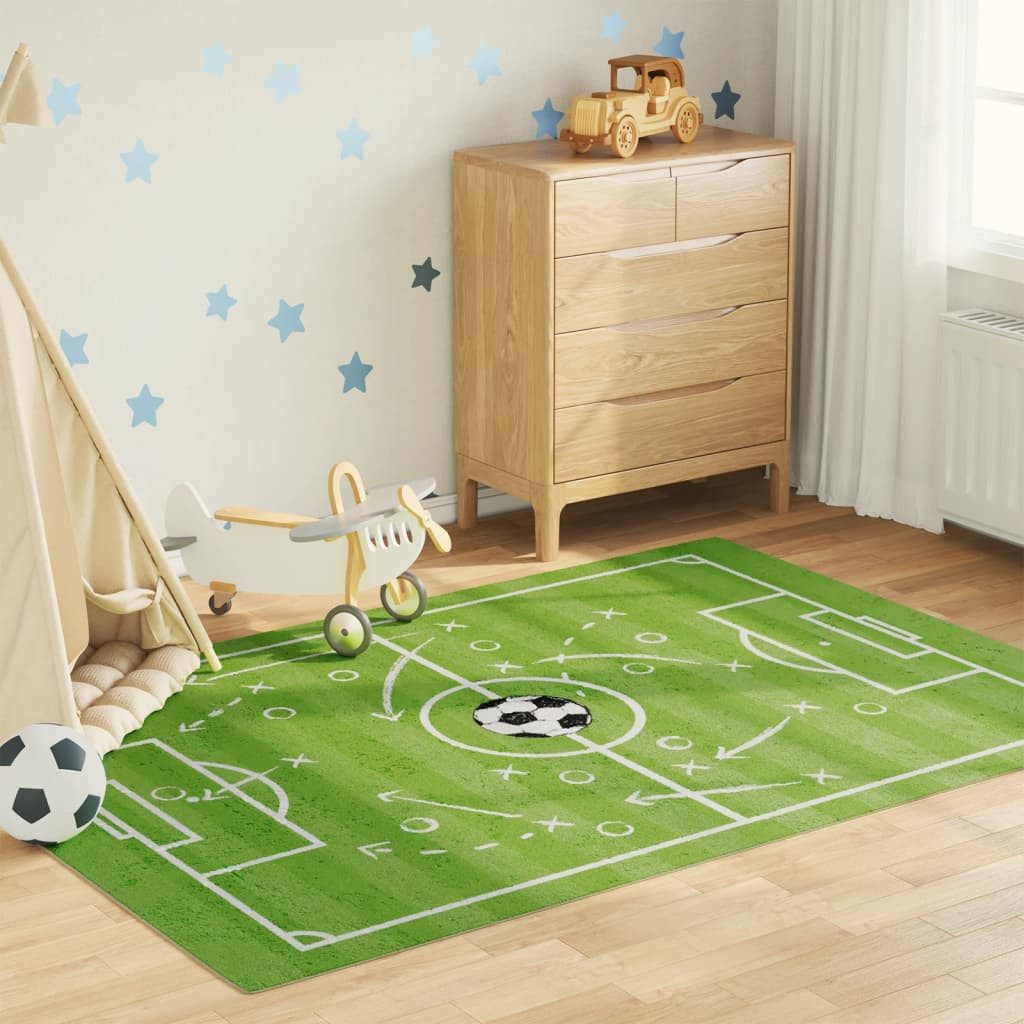 vidaXL Teppich Kinderteppich Grün 160x230 cm Fußballfeld Waschbar Rutschfes günstig online kaufen