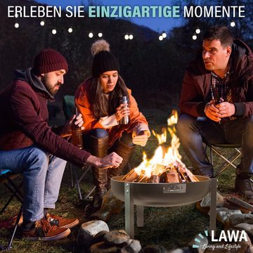 LAWA Living and Lifestyle Holzkohlegrill 60cm 304 / V2A Edelstahl mit 3 Höhen, 70 cm Grillring und Zubehör, Komplettset, Auflageeisen, Feuerring u. Grillrost, Schürhaken, Dreibein, Feuerrost, BxHxT: 70x80x70