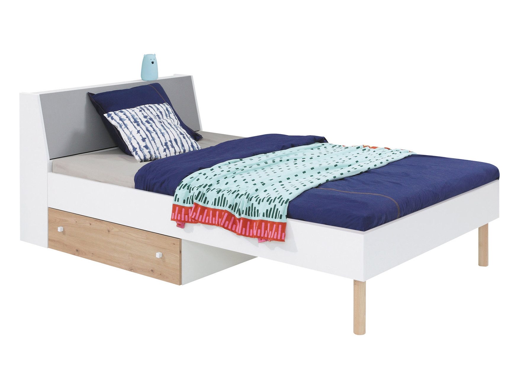 Beautysofa Jugendbett FIGO wählbar in 90x200 cm oder 120x200 cm (mit Schublade & Kopfstützen-Staufach), Modernes Jugendzimmer Bett