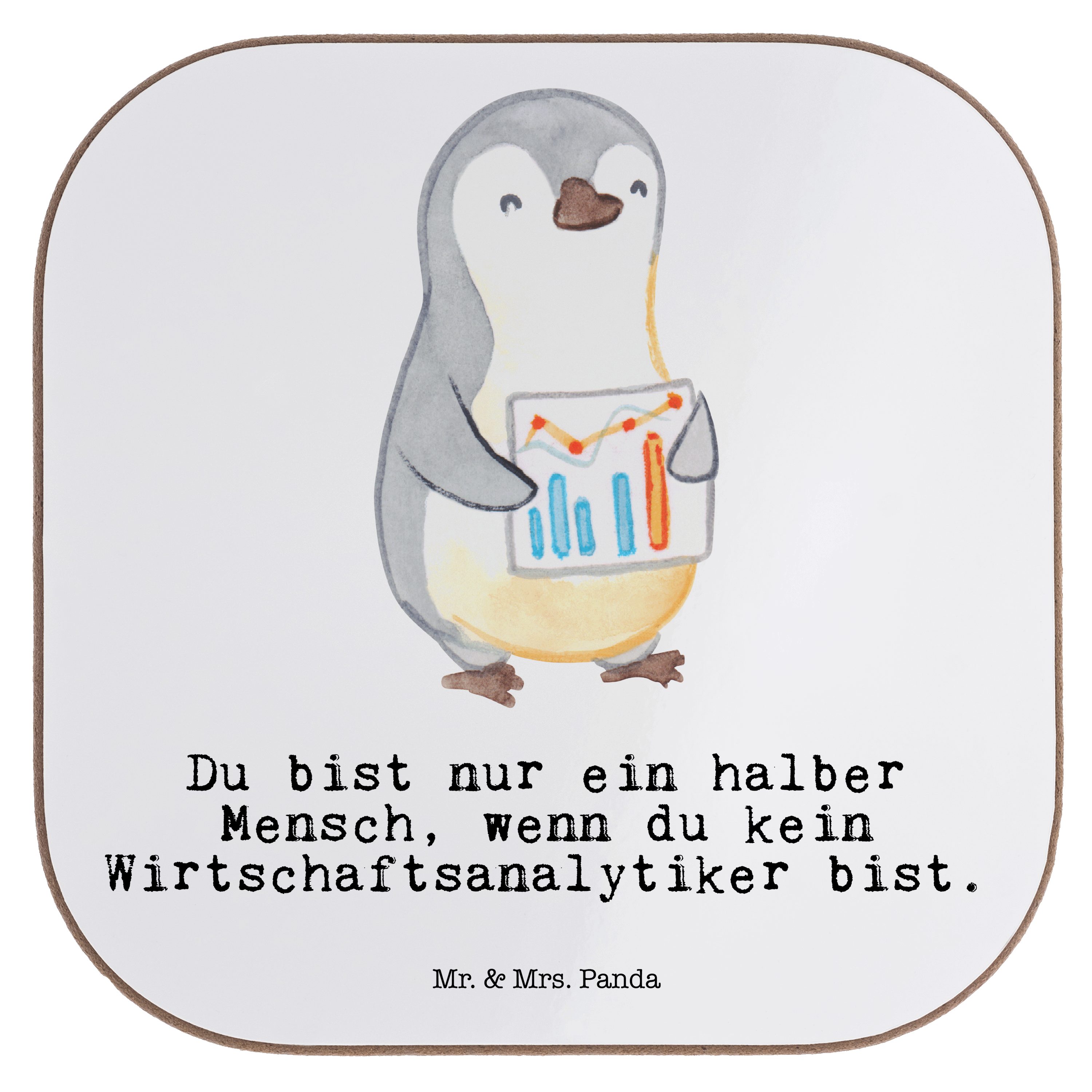 Panda mit & 1-tlg. Weiß - Herz Wirtschaftsanalytiker - Mr. Mrs. Geschenk, Jubiläum, Getränkeuntersetzer Getränkeu,