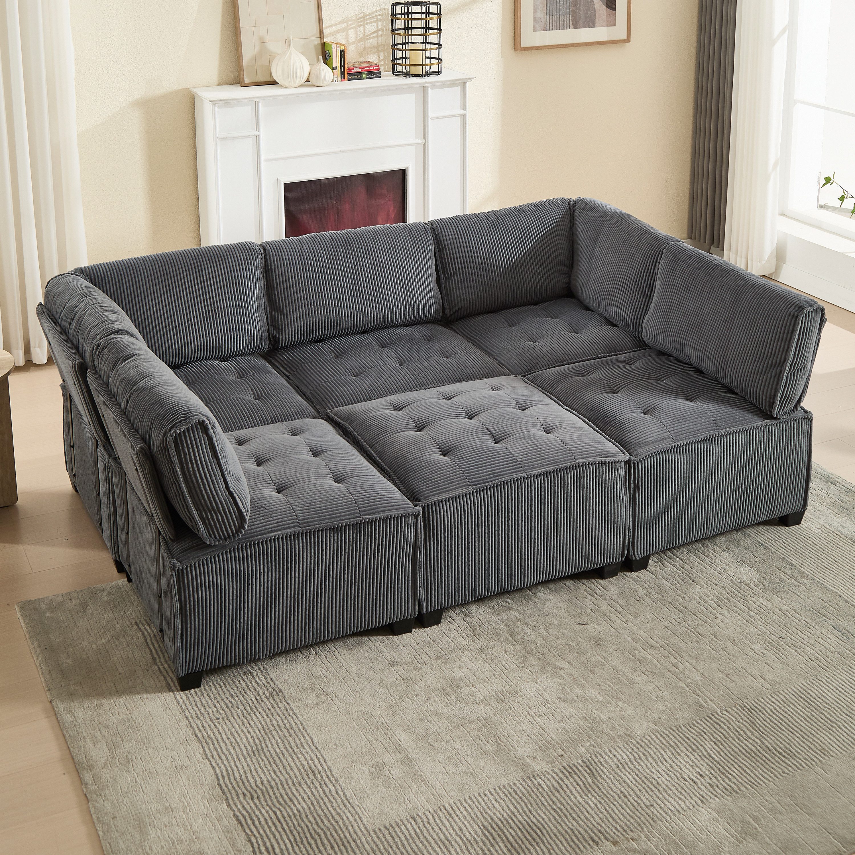 Odikalo Big-Sofa Lounge Schlafsofa 6-Sitzer-Sofa U/L-Form günstig online kaufen