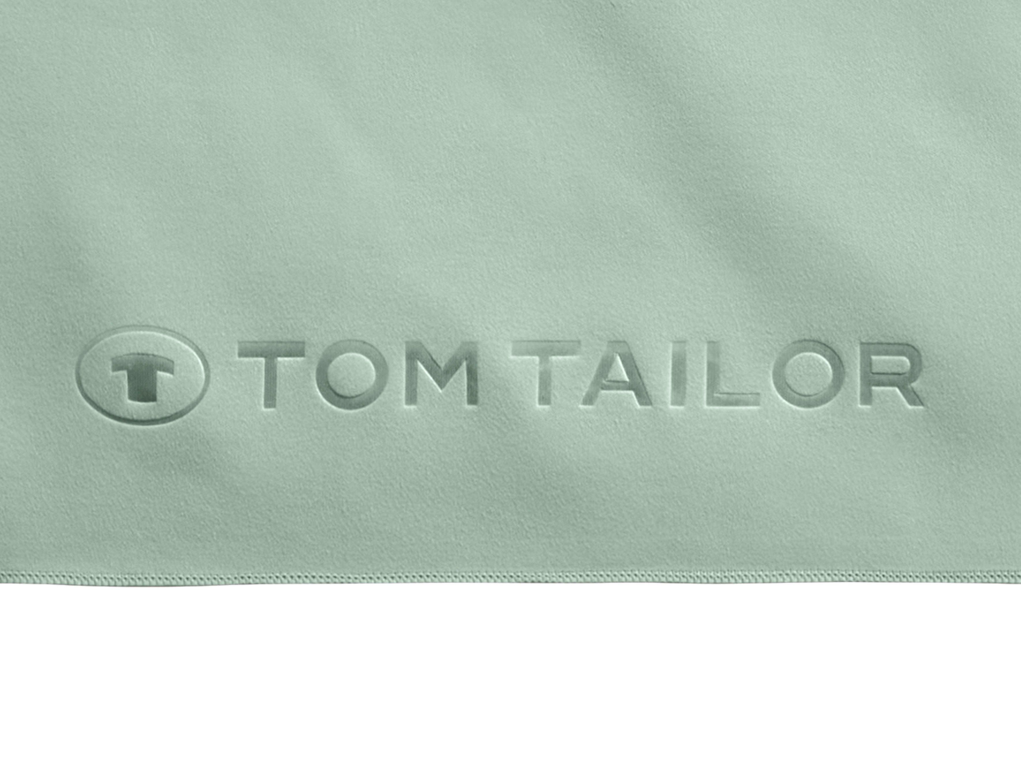 TOM TAILOR (1-St), green dünne, feinfädige, uni, Duschtuch trocknend, weiche Fitness, fog schnell Ware gewebte mit HOME Qualität, Logo