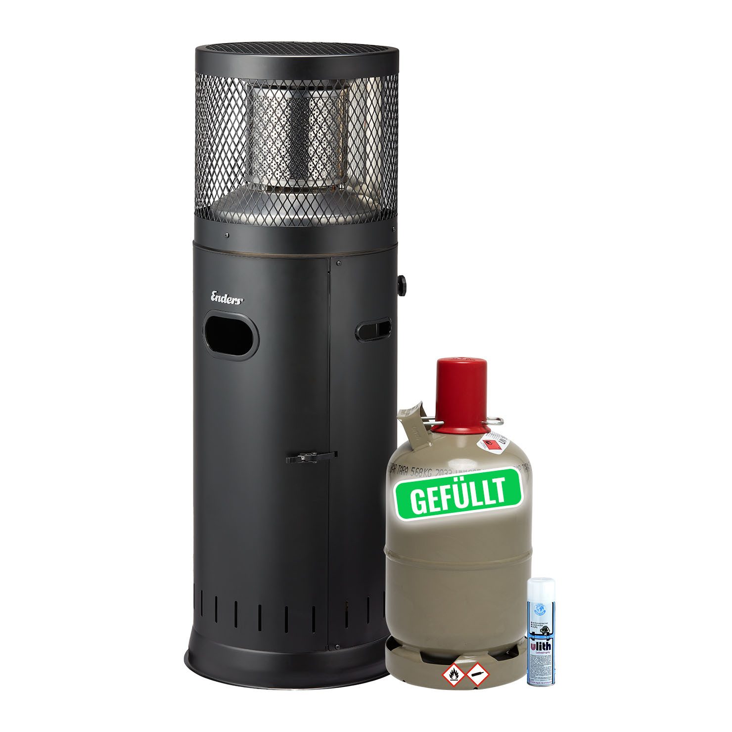 Enders® Heizstrahler, Polo Black 2.0 inkl. 5 kg Propangasflasche gefüllt