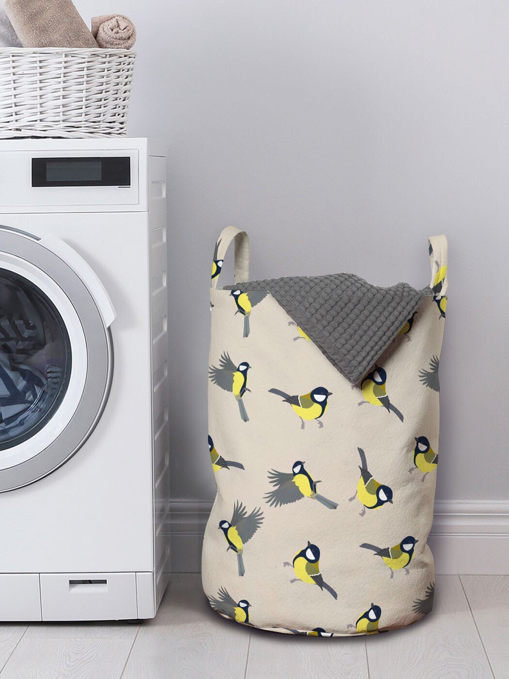 Wäschesäckchen Avian mit Vogel Tiere Abakuhaus Kordelzugverschluss Gelber Wäschekorb Griffen Kunst für Waschsalons,