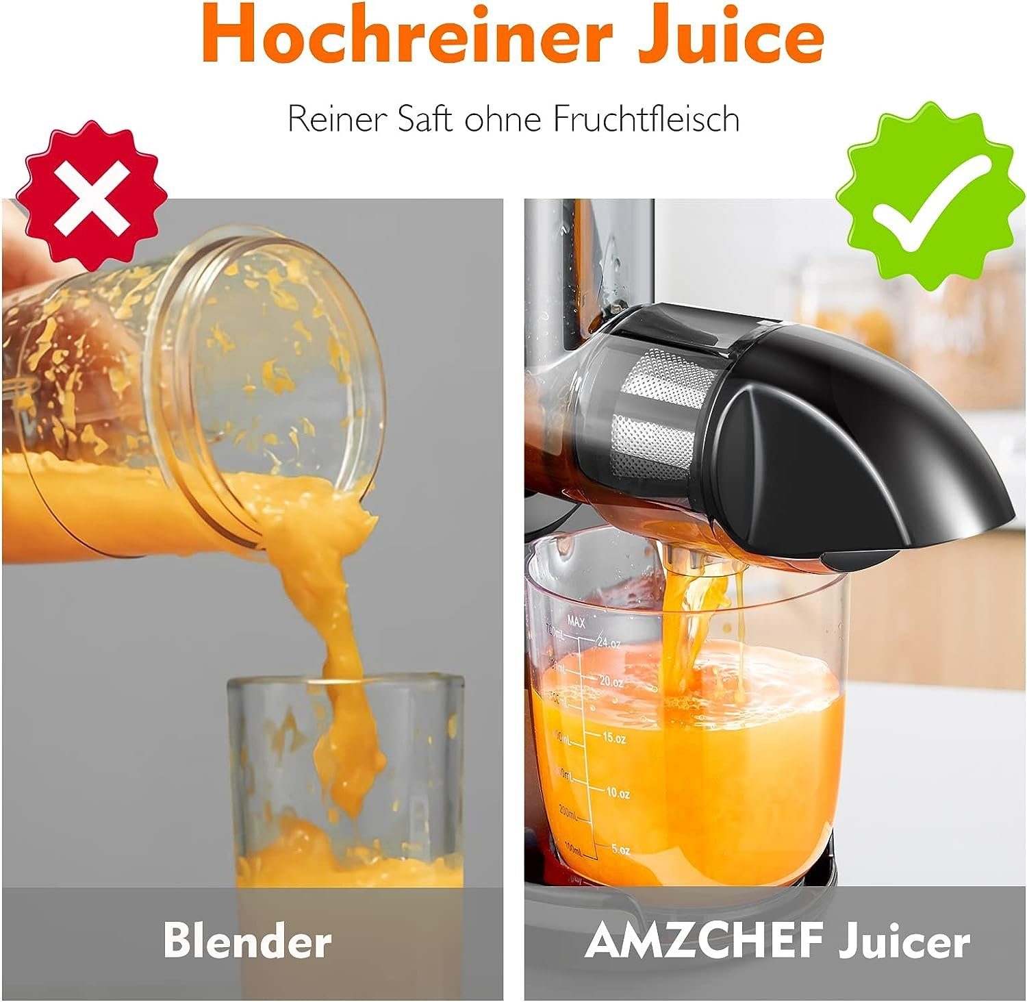 AMZCHEF Slow Juicer ZM1501, 150,00 und W, 3 Geeignet Gemüse für Obst