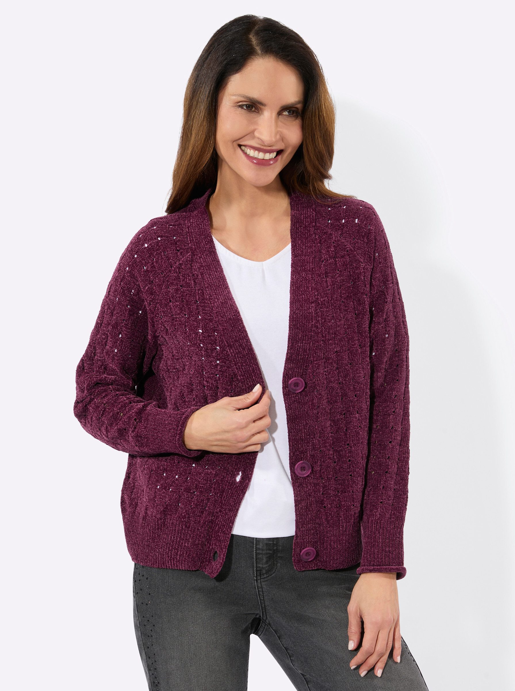 Witt Strickjacke Chenille-Strickjacke Langarm Mustermix gestrickt