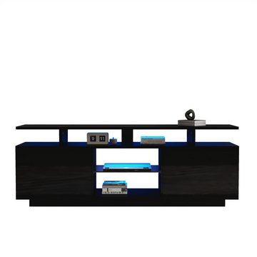 autolock TV-Schrank Moderner TV-Ständer mit 16-farbigen LED-Leuchten für 60-Zoll-Fernseher Länge140cm,schwarz,geeignet für Wohnzimmer,Schlafzimmer