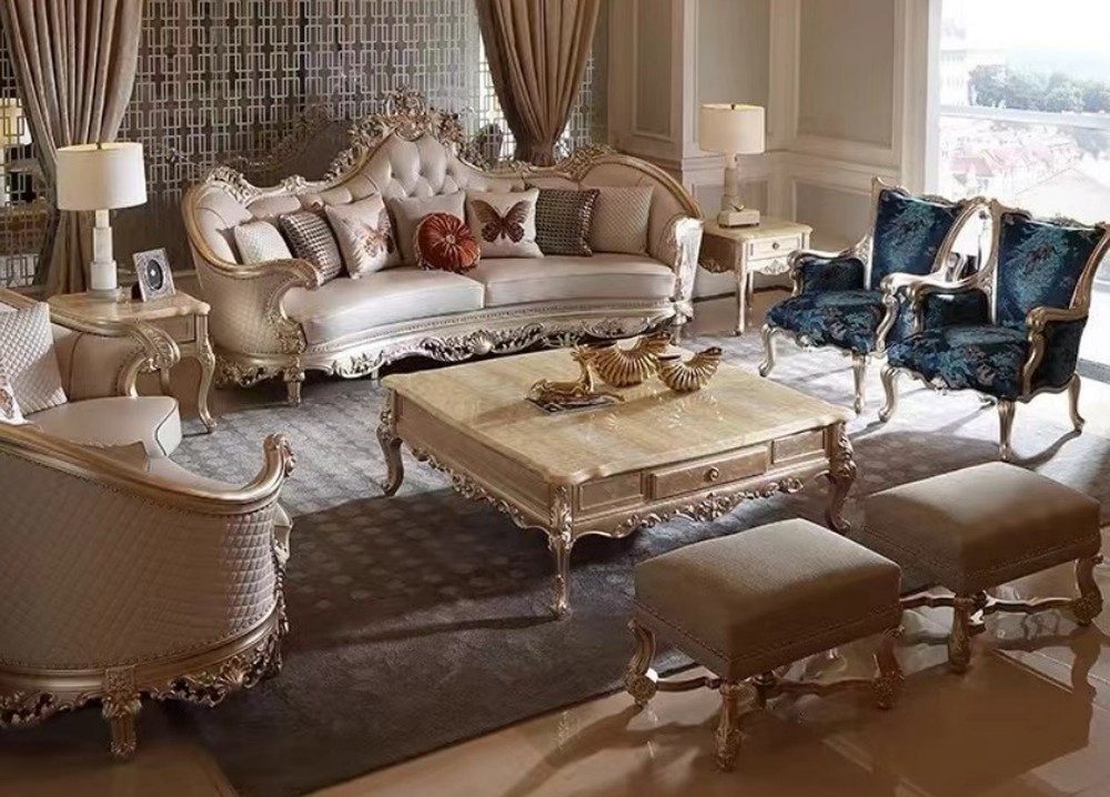 JVmoebel Chesterfield-Sofa Chesterfield 4-Sitzer Wohnzimmer Garnitur mit Beistelltischen, 6 Teile, Made in Europa