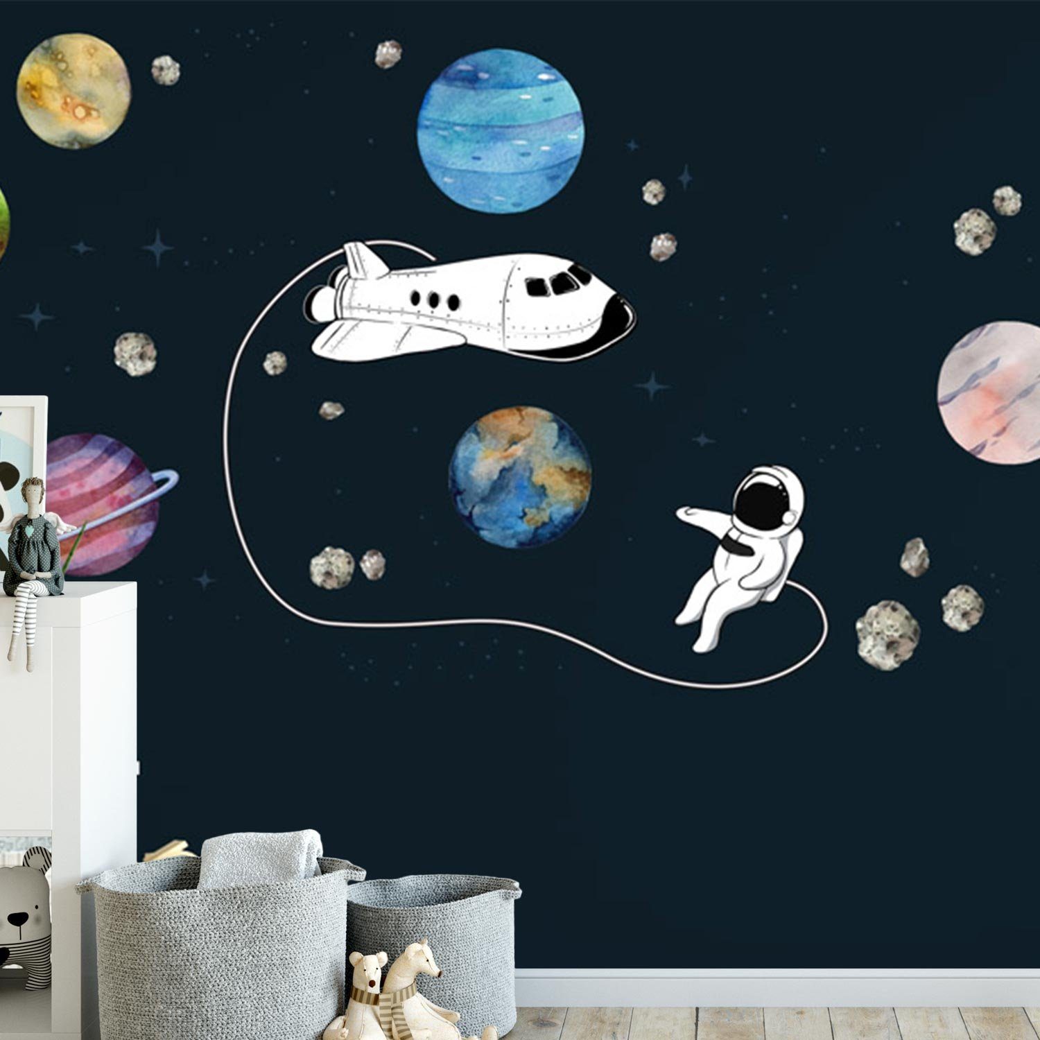 Sunnywall Wandtattoo Astronaut Raumschiff im All - Weltraum Wandtattoo Kollektion