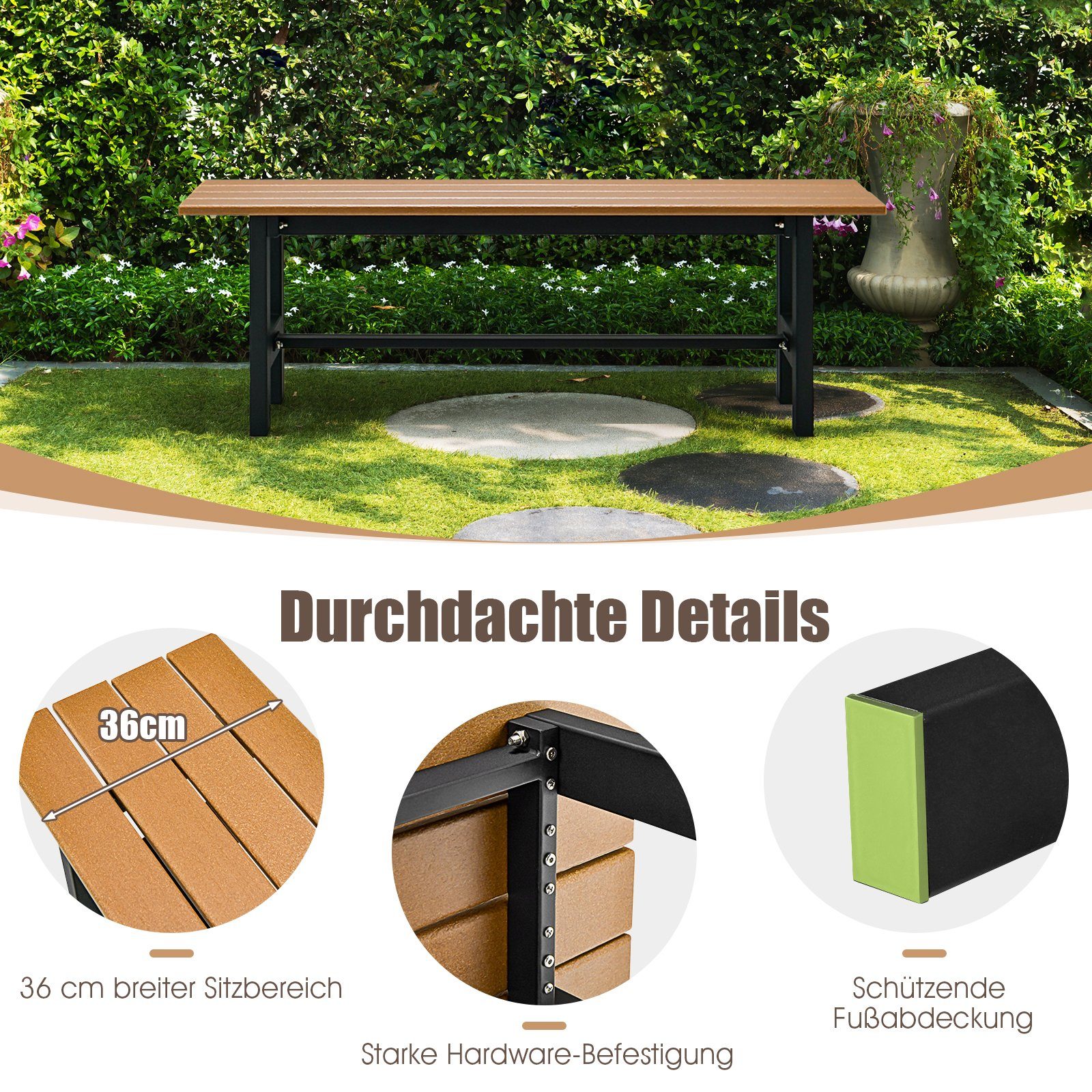 Produktbild von 120 Cm Gartenbank 2 Sitzer Sitzbank Bis 300kg Belastbar Allwetter Parkbank Aus Hdpe Braun 88305776