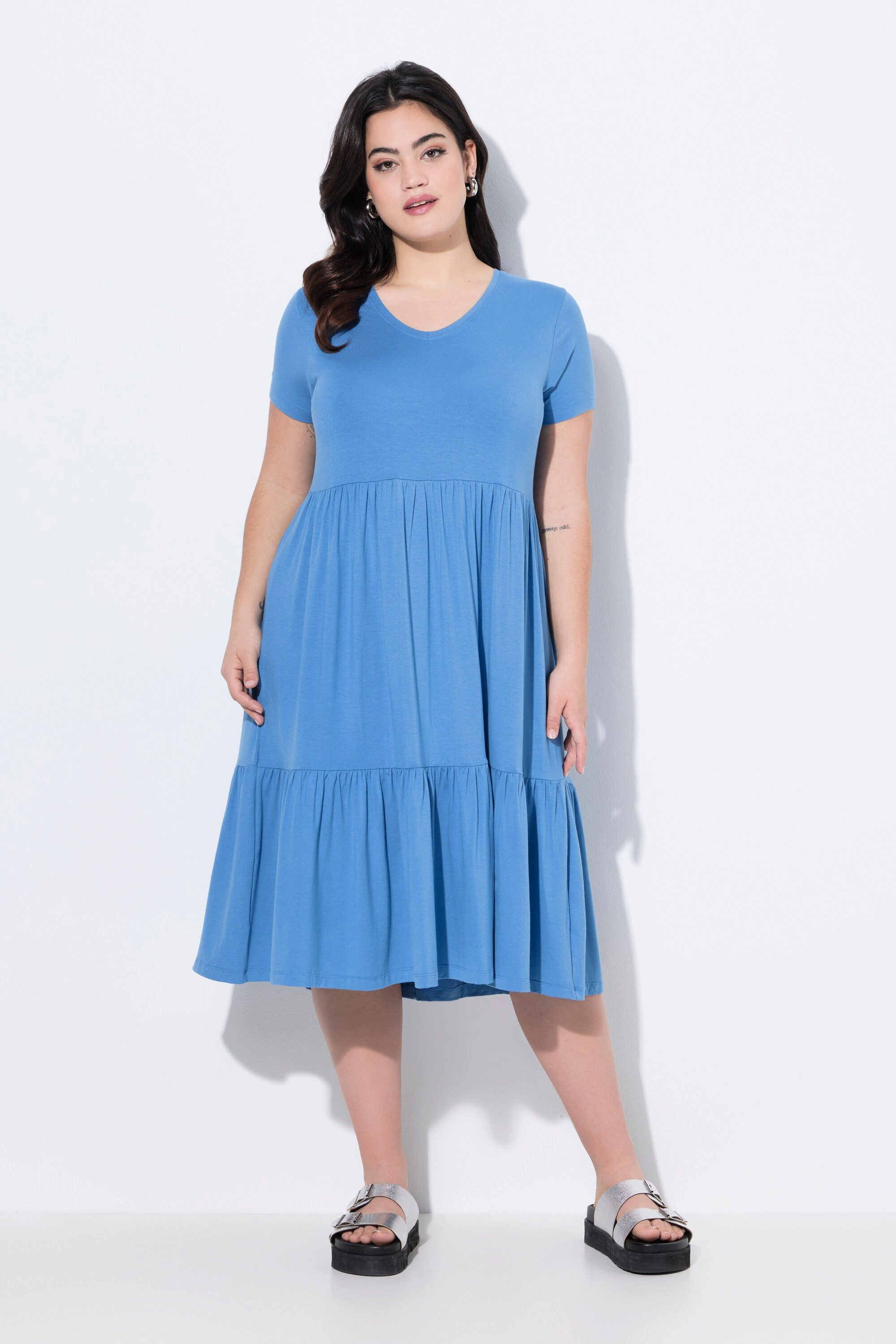 Angel of Style Midikleid Jerseykleid V-Ausschnitt Volants