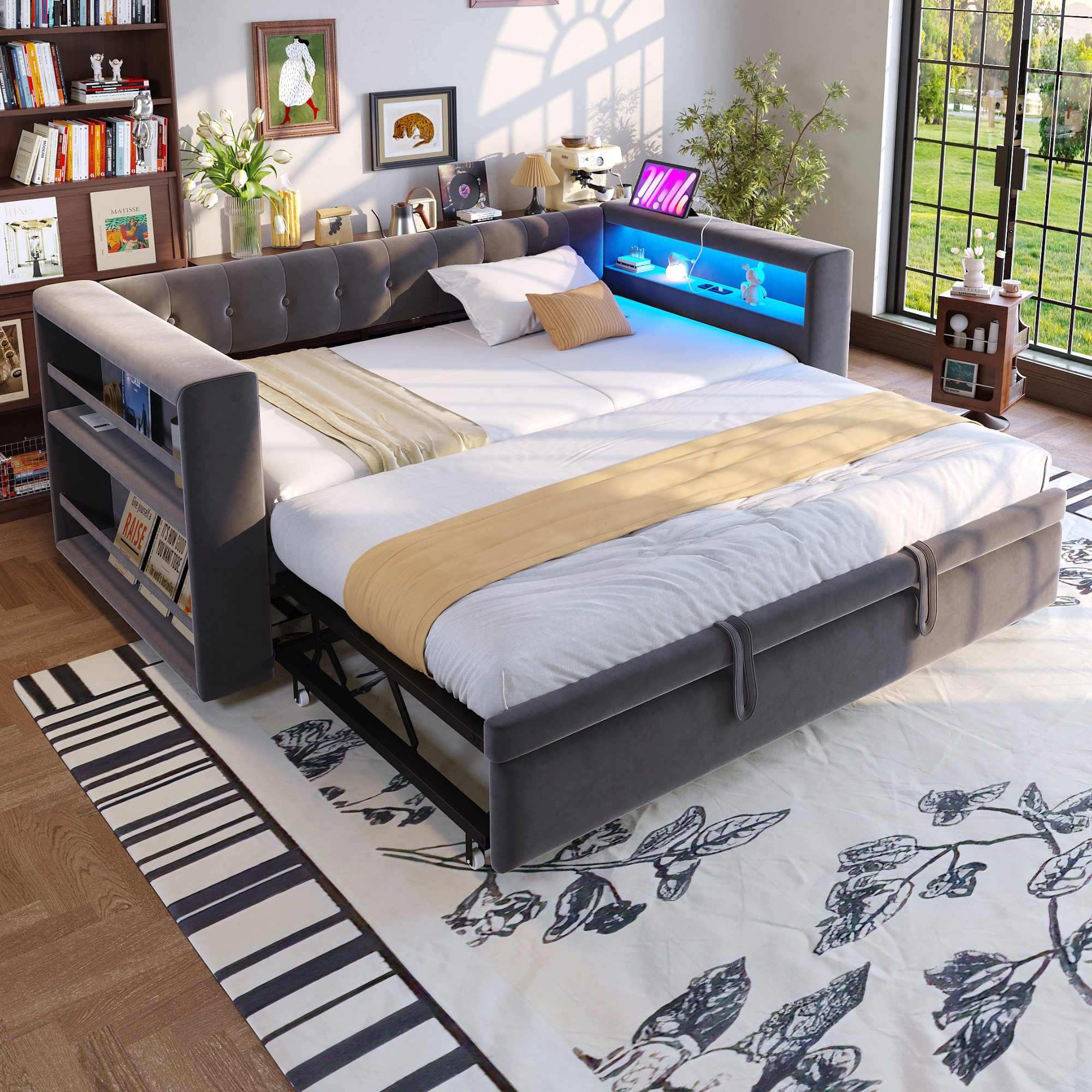 Flieks Daybett, Polsterbett Schlafsofa 90/180×190cm mit LED, Steckdose und günstig online kaufen