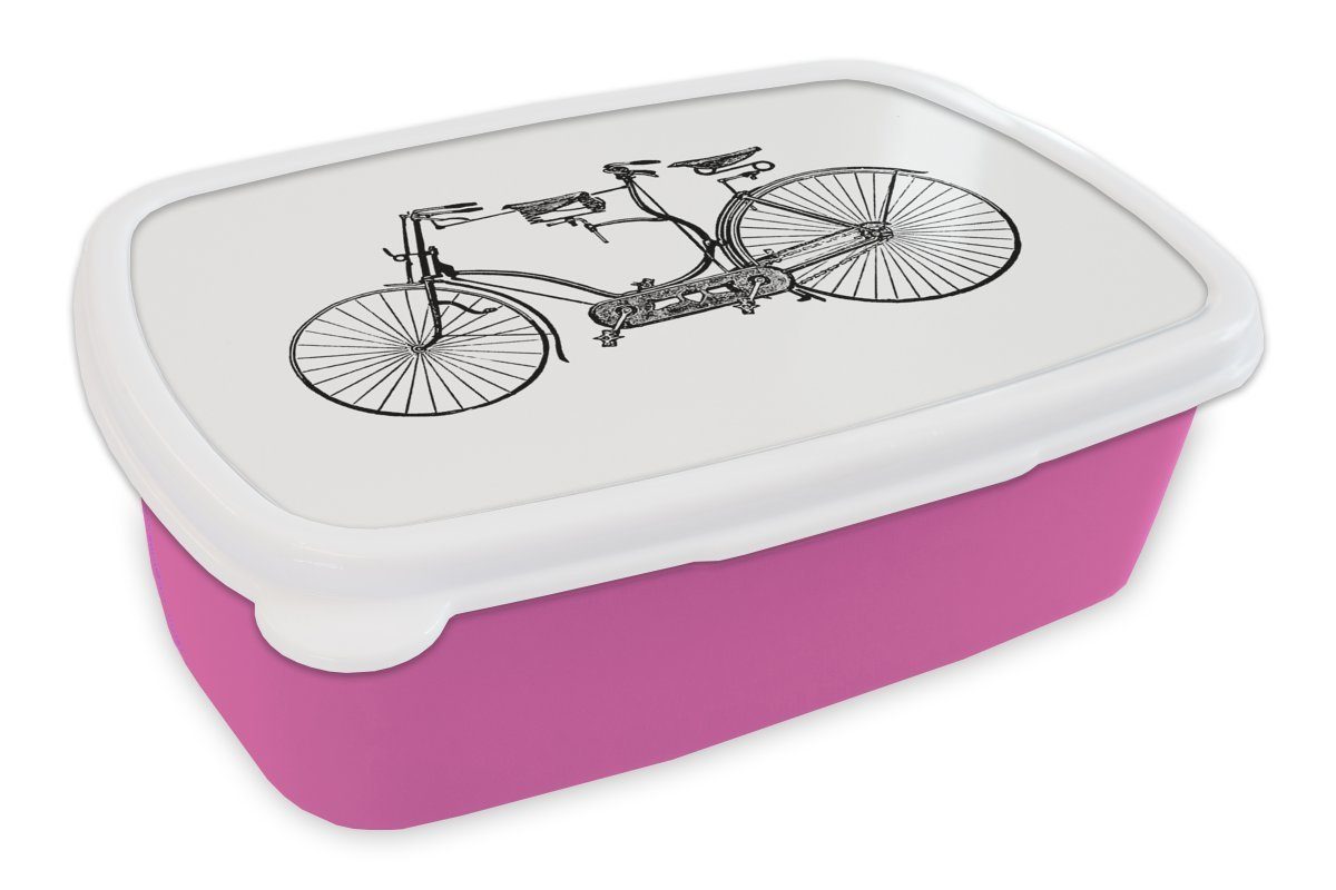 Brotbox (2-tlg), - MuchoWow Retro Tandem, für Kunststoff Brotdose Kunststoff, Erwachsene, Mädchen, Lunchbox Kinder, rosa - Fahrrad Snackbox,