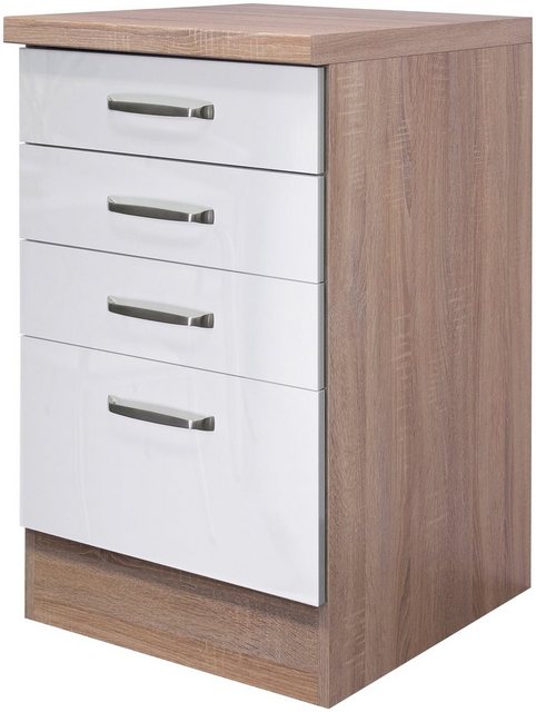 Flex-Well Exclusiv Schubkastenschrank Valero 50 cm Hochglanz Weiß-Sonoma Eiche