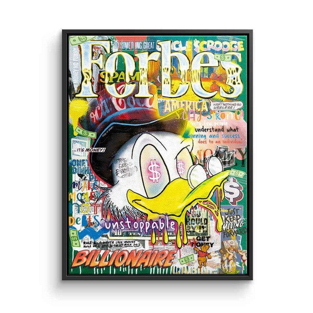 DOTCOMCANVAS® Leinwandbild, Leinwandbild Forbes Dagobert Duck Comic Pop Art collage DOTCOMCANVAS schwarzer Rahmen