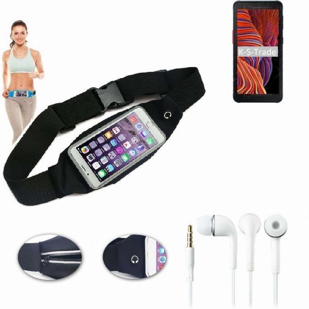 K-S-Trade Handyhülle für Samsung Galaxy XCover 5, Bauchtasche Gürteltasche schwarz + Kopfhörer. Sport Running
