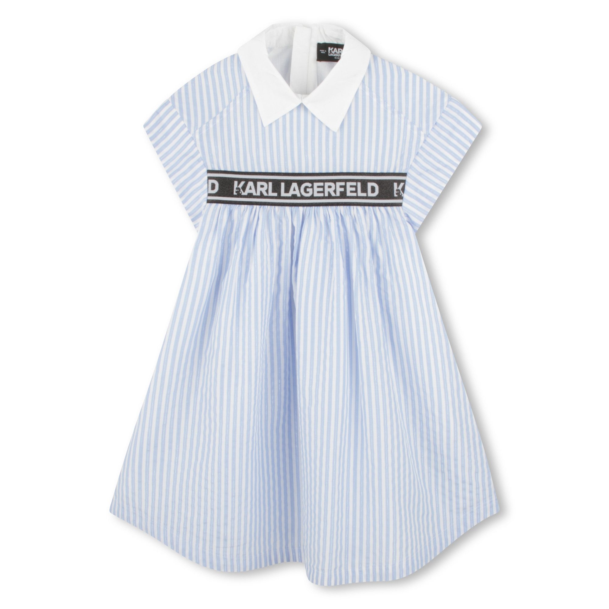 KARL LAGERFELD Hemdblusenkleid KARL LAGERFELD KIDS weiß-blau gestreiftes Hemdblusenkleid mit Logobund Hemdkragen, Logobund