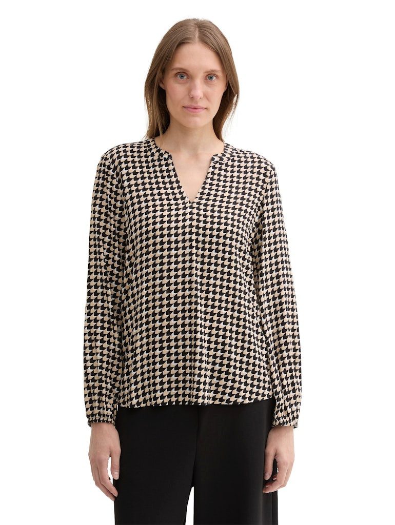 TOM TAILOR Langarmbluse printed longsleeve blouse beige geometric minimal