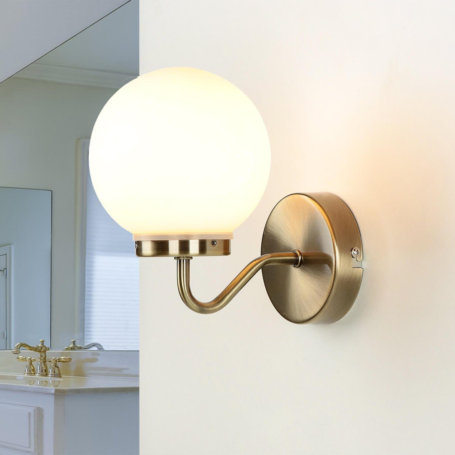Licht-Erlebnisse Wandleuchte TOGO, ohne Leuchtmittel, Badleuchte Wand  Jugendstil Bronze Weiß edel Badezimmer Wandlampe