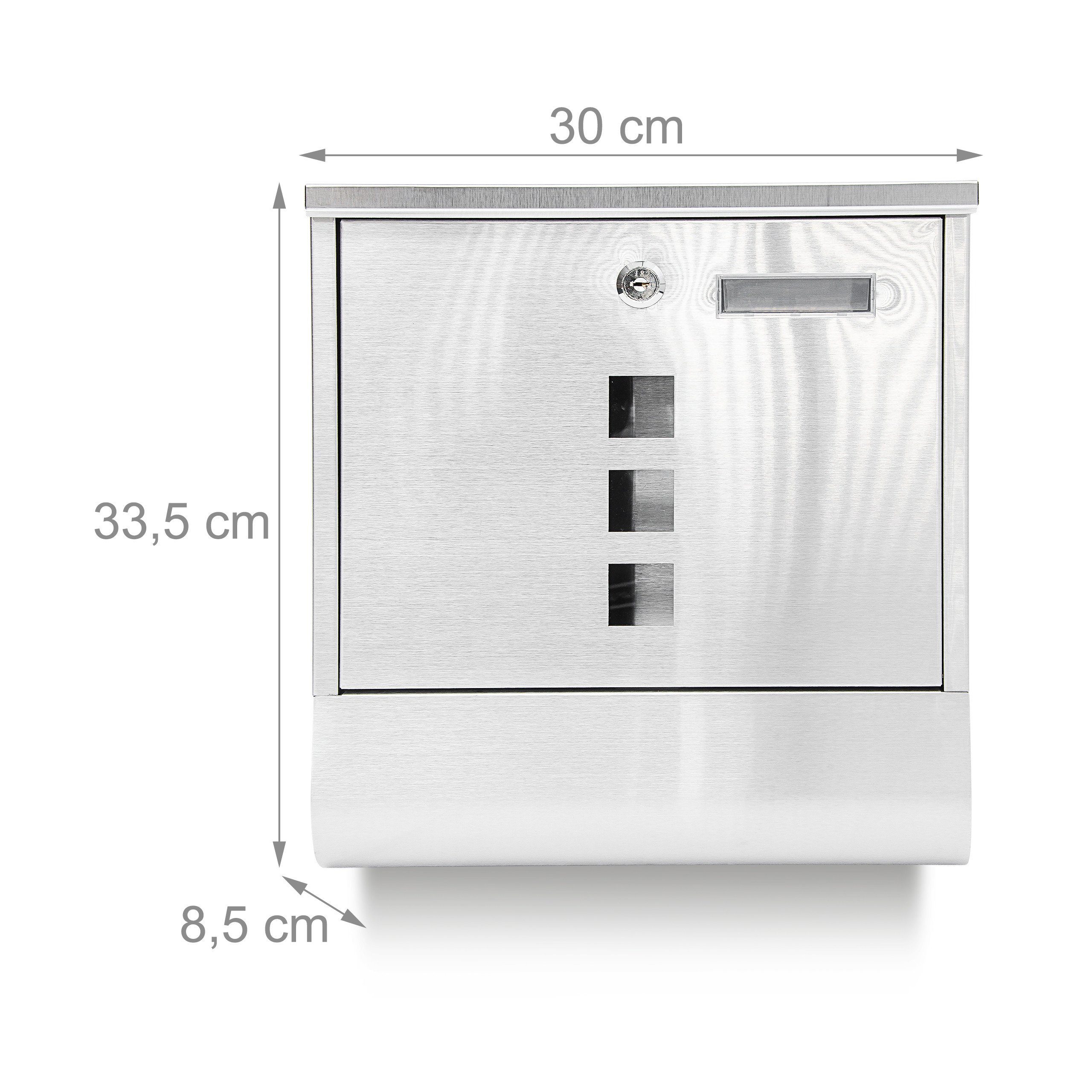 relaxdays Briefkasten Briefkasten Edelstahl mit Zeitungsfach