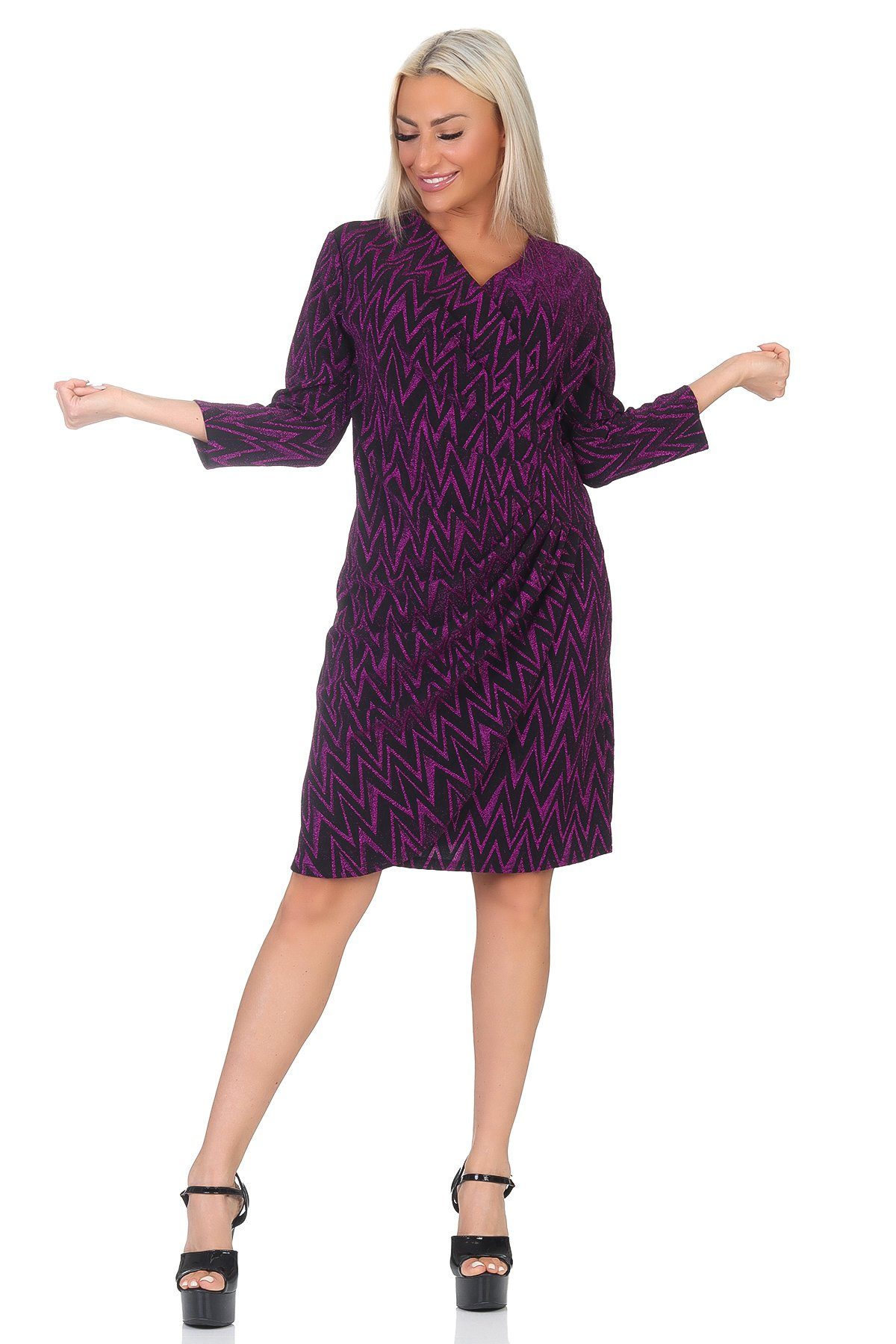 Rayshyne Minikleid PM-088 (Edles Abend Minikleid Jersey Abendkleid in Wickeloptik) Metallic Look