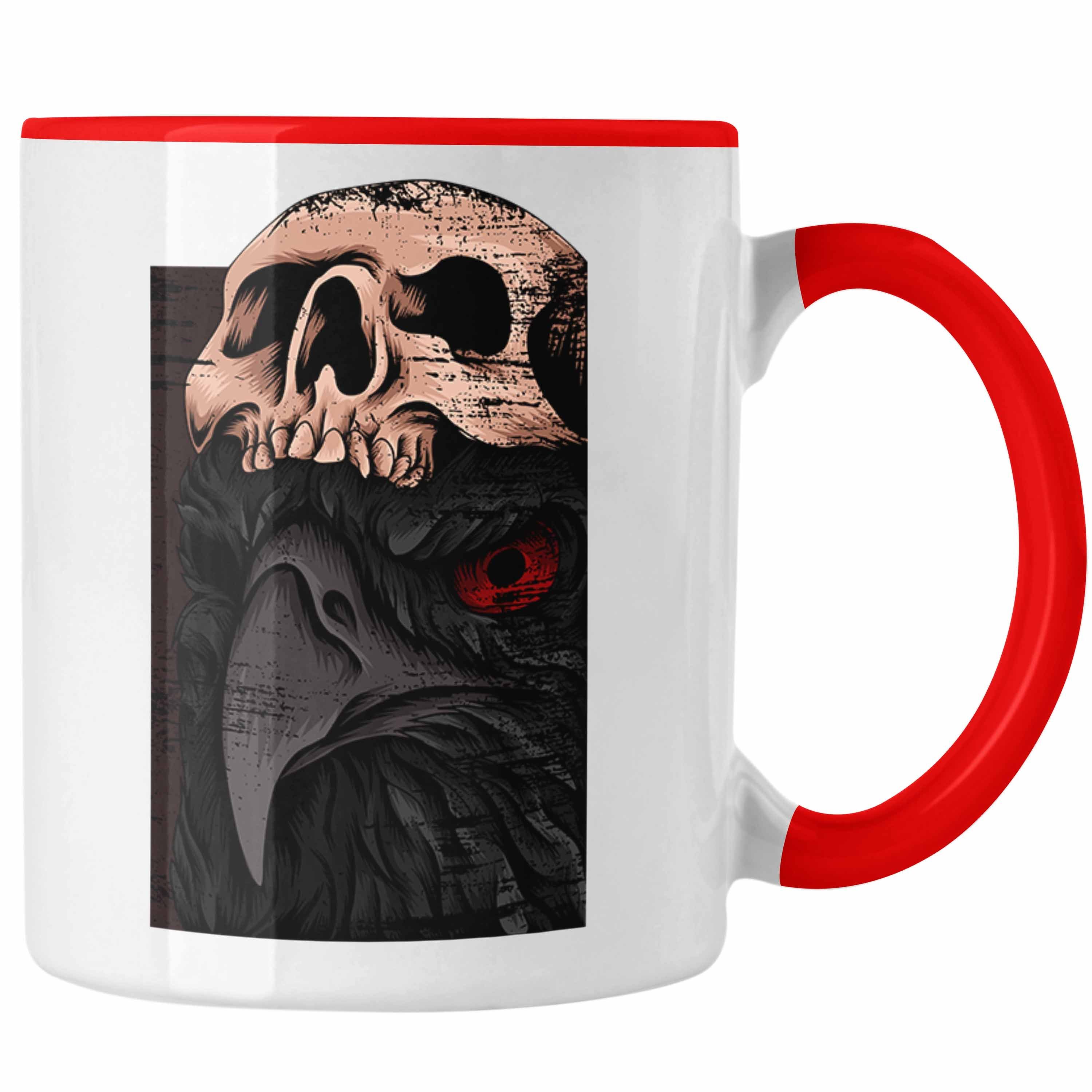 Trendation Tasse Trendation - Coole Tasse Raben Totenkopf Geschenk Death Metal Punk Rock Rot