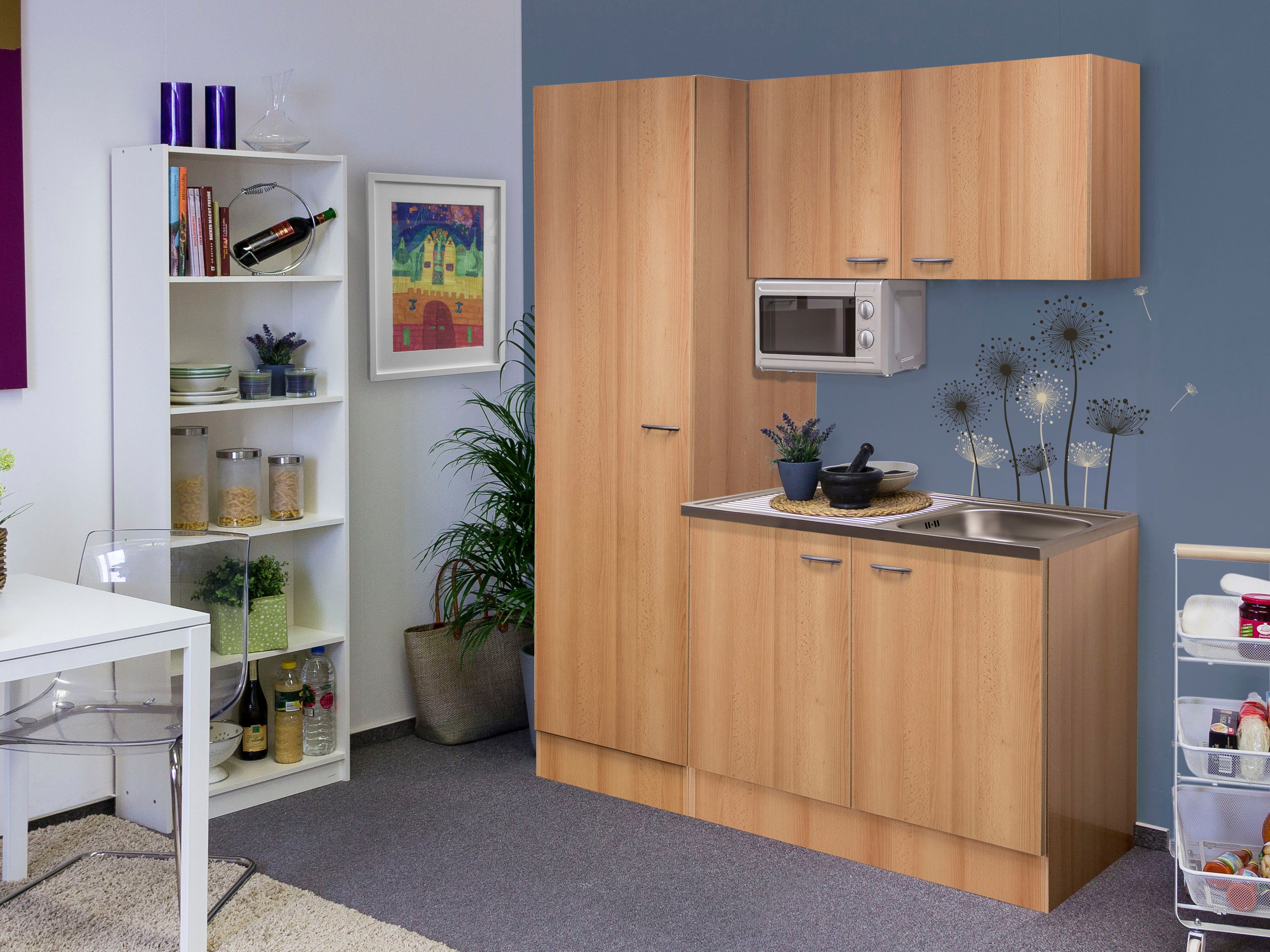 Flex-Well Küchenzeile Nano, Gesamtbreite 150 cm, mit großem Vorratsschrank und Mikrowelle etc.