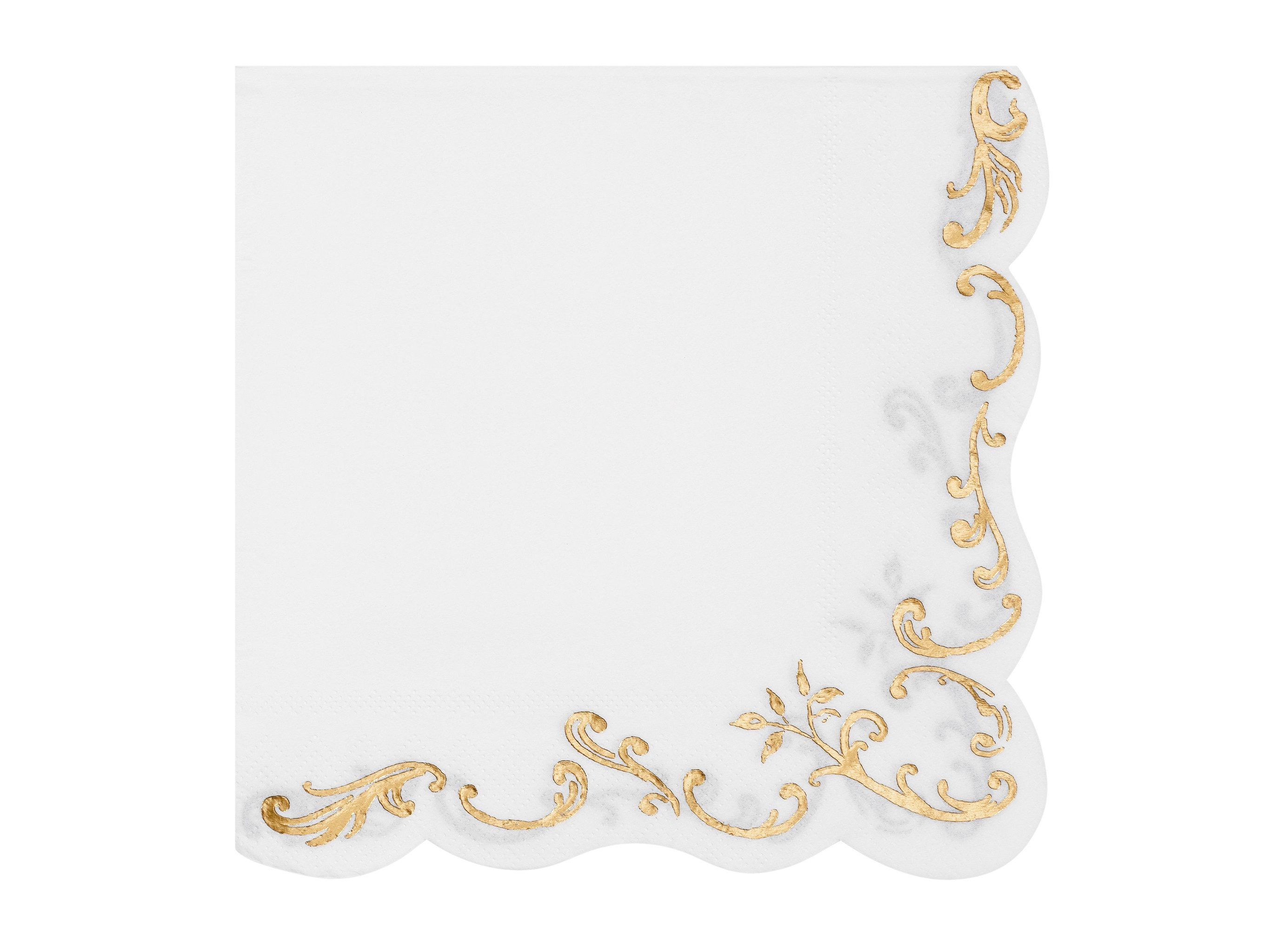 partydeco Papierserviette, Servietten Papier 33x33cm 3-lagig 12 Stück mit Gold Ornament Weiß