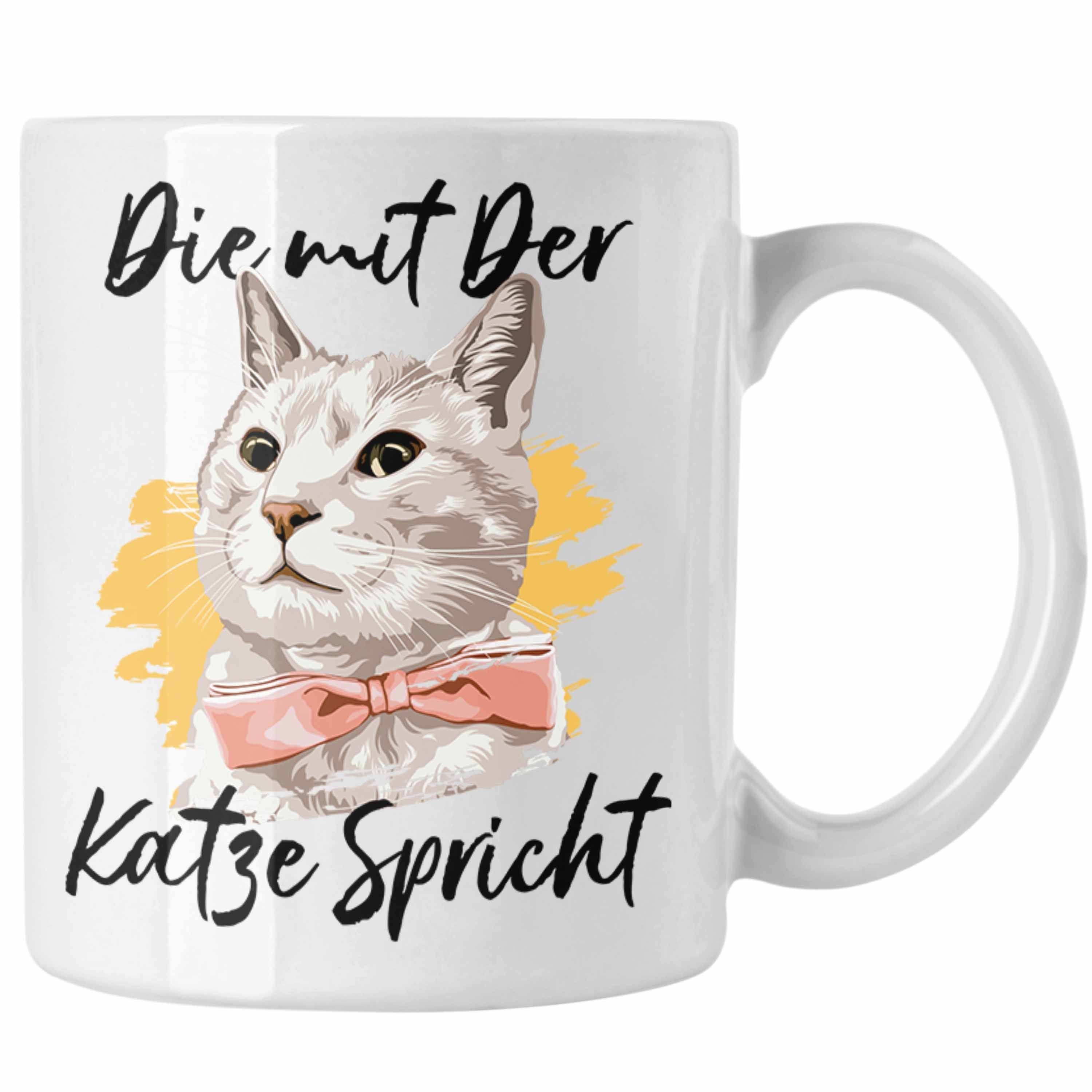 Trendation Tasse Die Mit Der Katze Spricht Tasse Geschenk Geburtstag Weihnachten Katzen Weiss